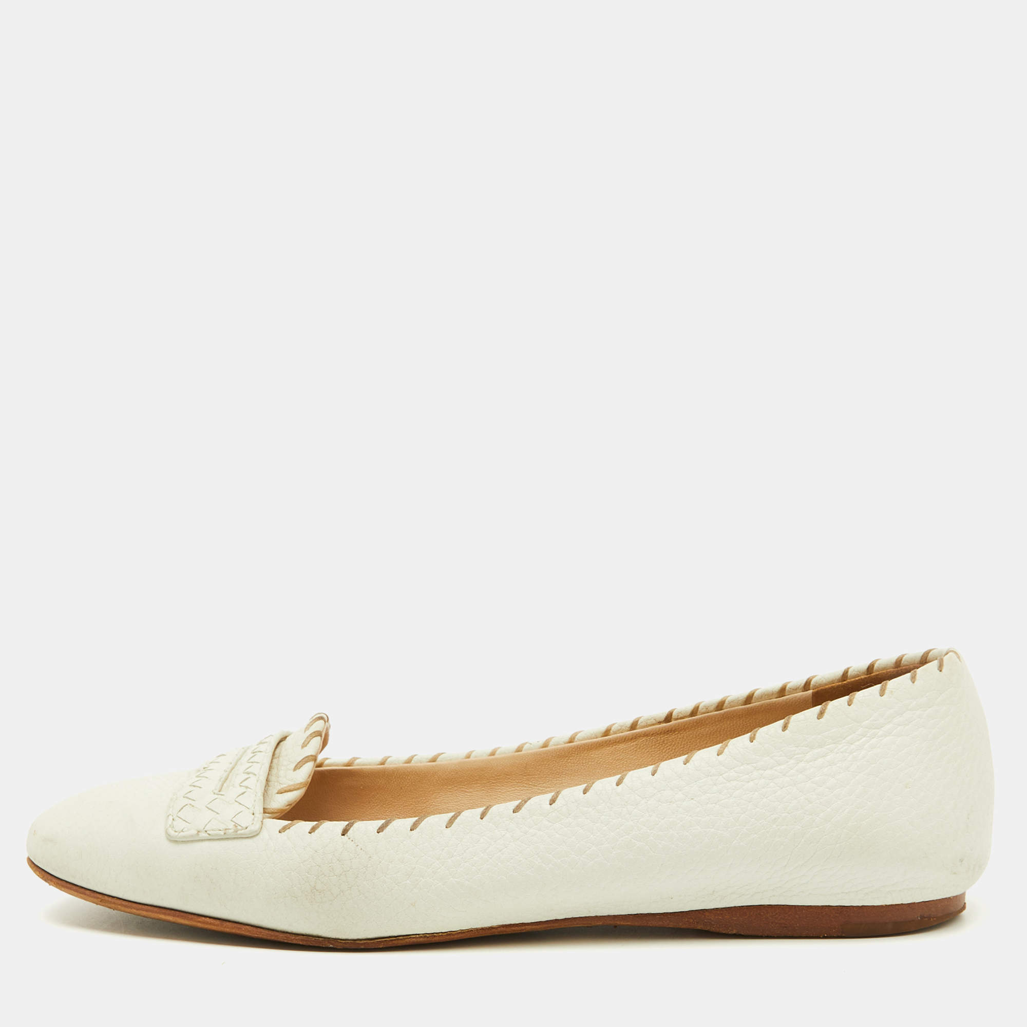 Bottega Veneta White Leather Ballet Flats Size 36