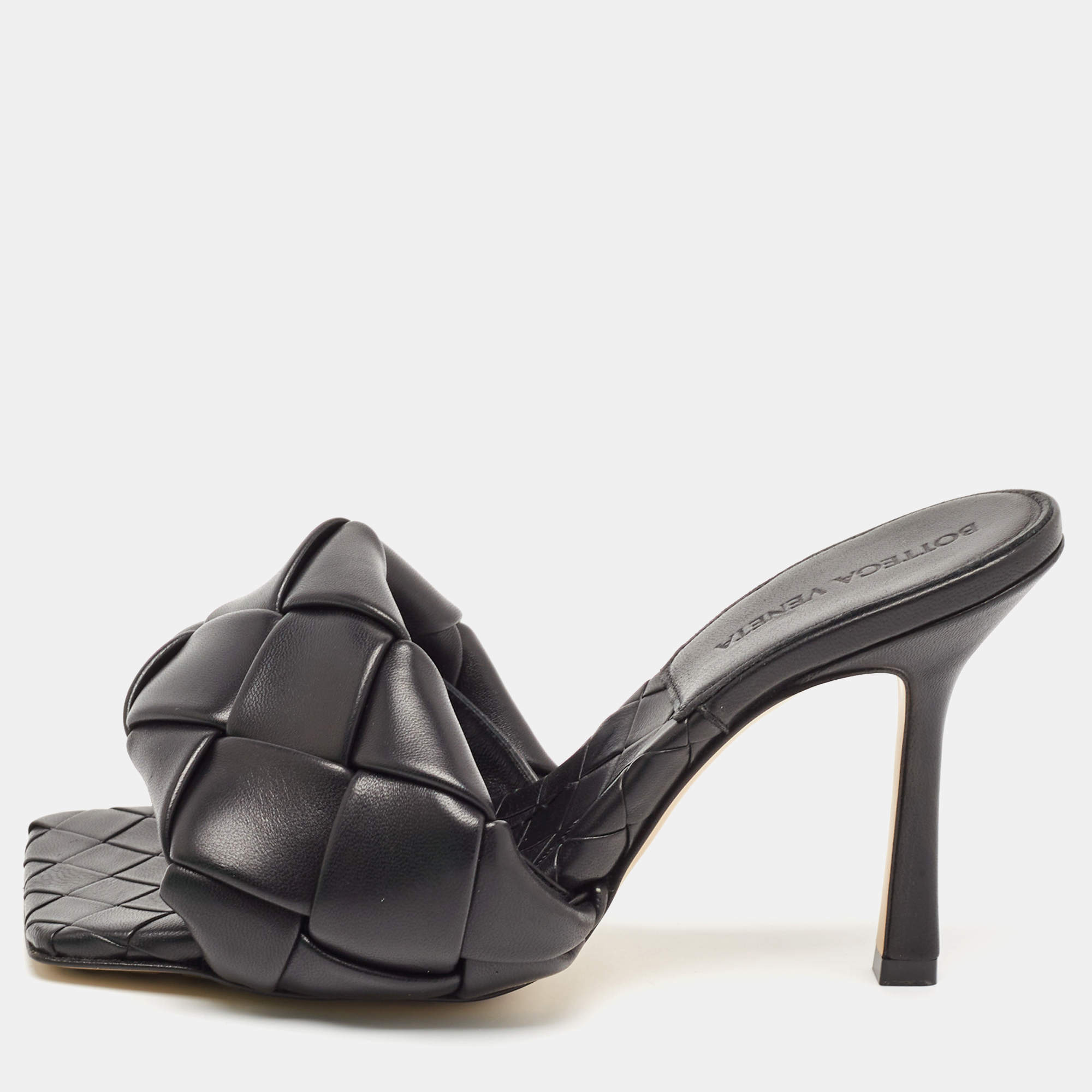 Bottega Veneta Black Intrecciato Leather Lido Slide Sandals Size 35