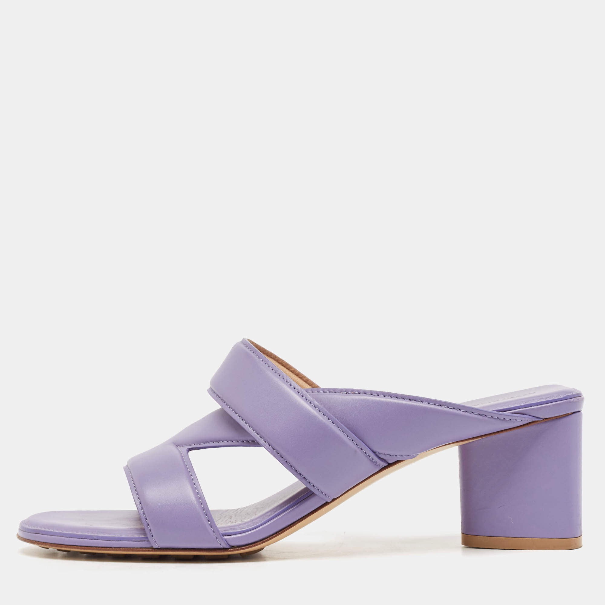 Pre Owned Bottega Veneta Lavender Leather The Band Slide Sandals Size 40