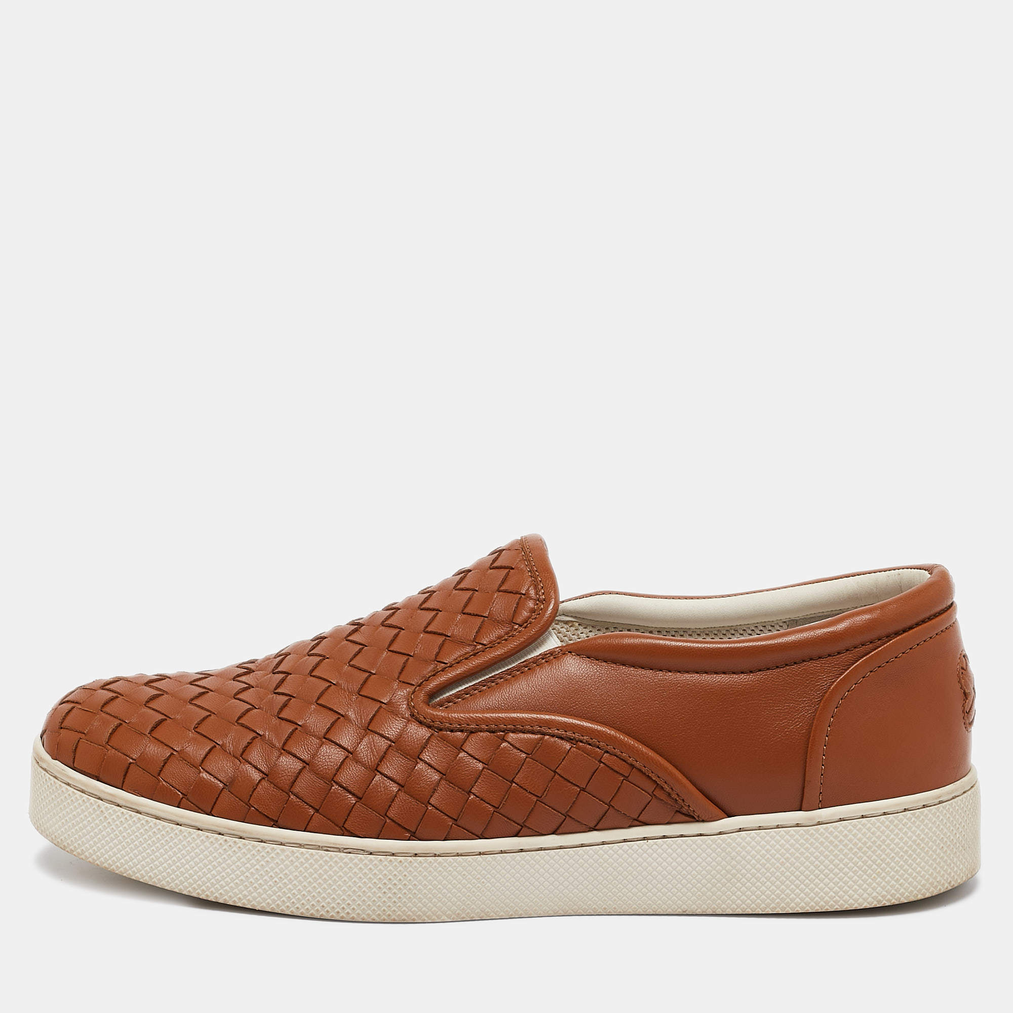 Bottega Veneta Tan Intrecciato Leather Dodger Slip On Sneakers Size 40