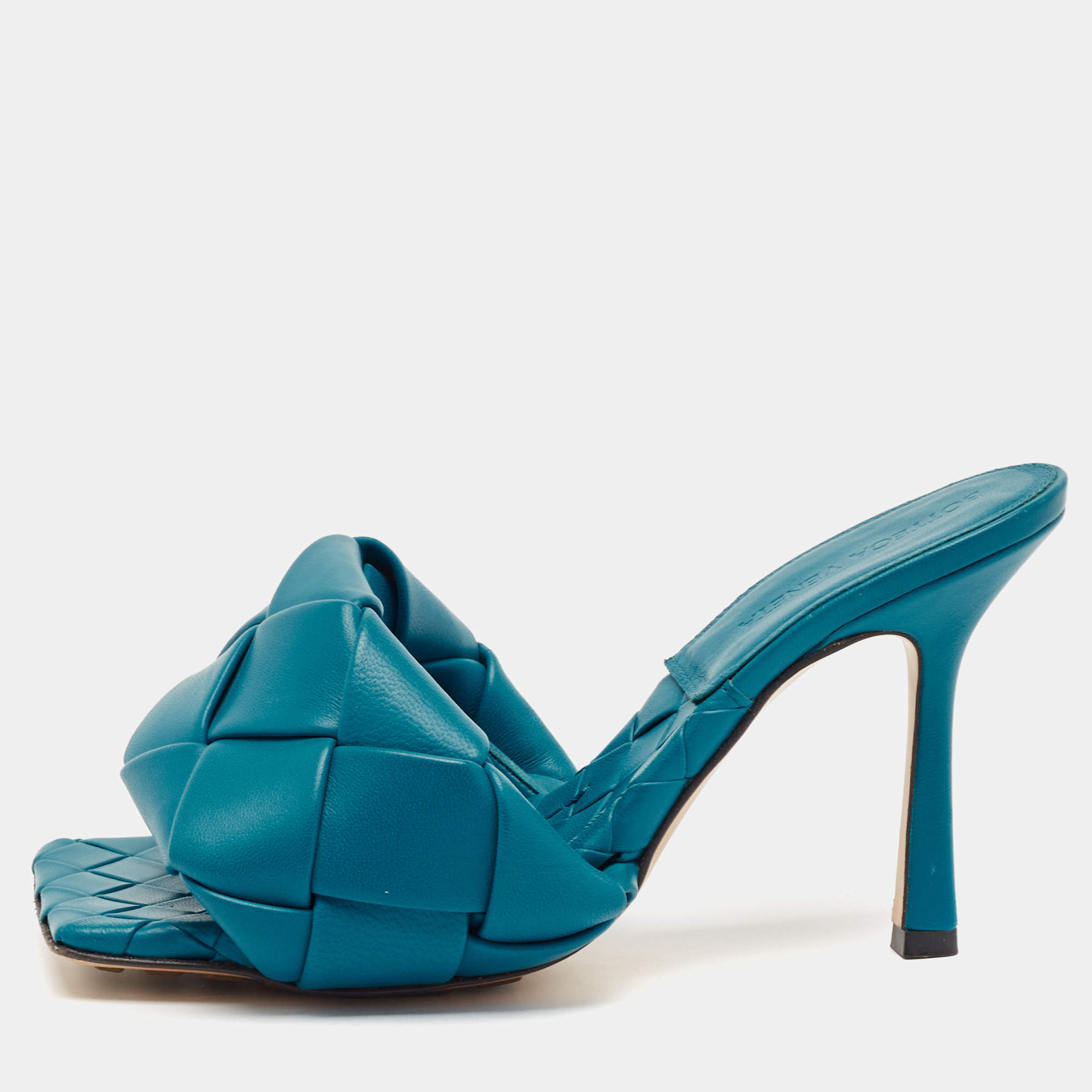 Bottega Veneta Blue Intrecciato Leather Lido Slide Sandals Size 36