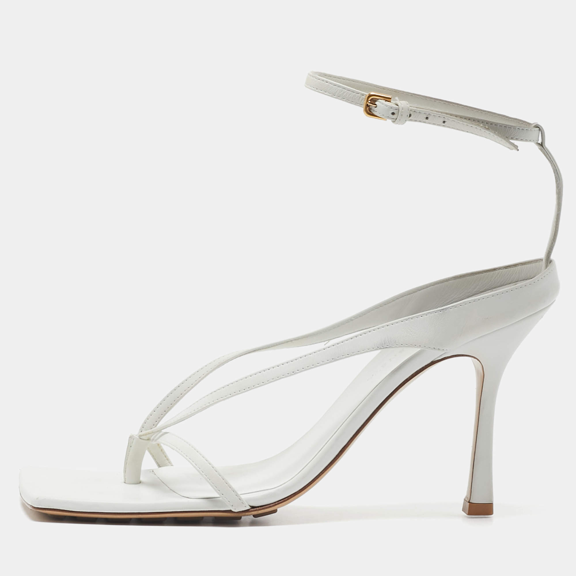 Bottega Veneta White Leather Stretch Ankle Strap Sandals Size 40