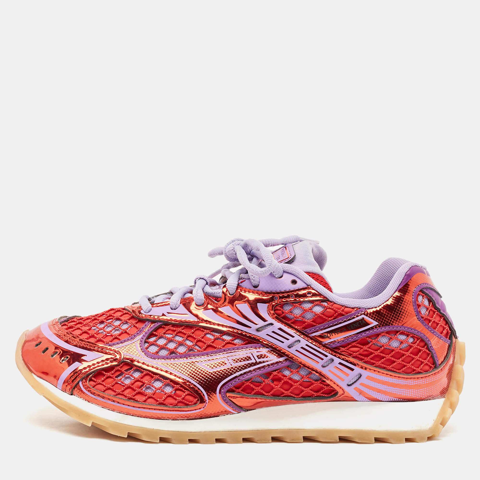 Bottega Veneta Purple/Red Mesh and Leather Orbit Sneakers Size 38