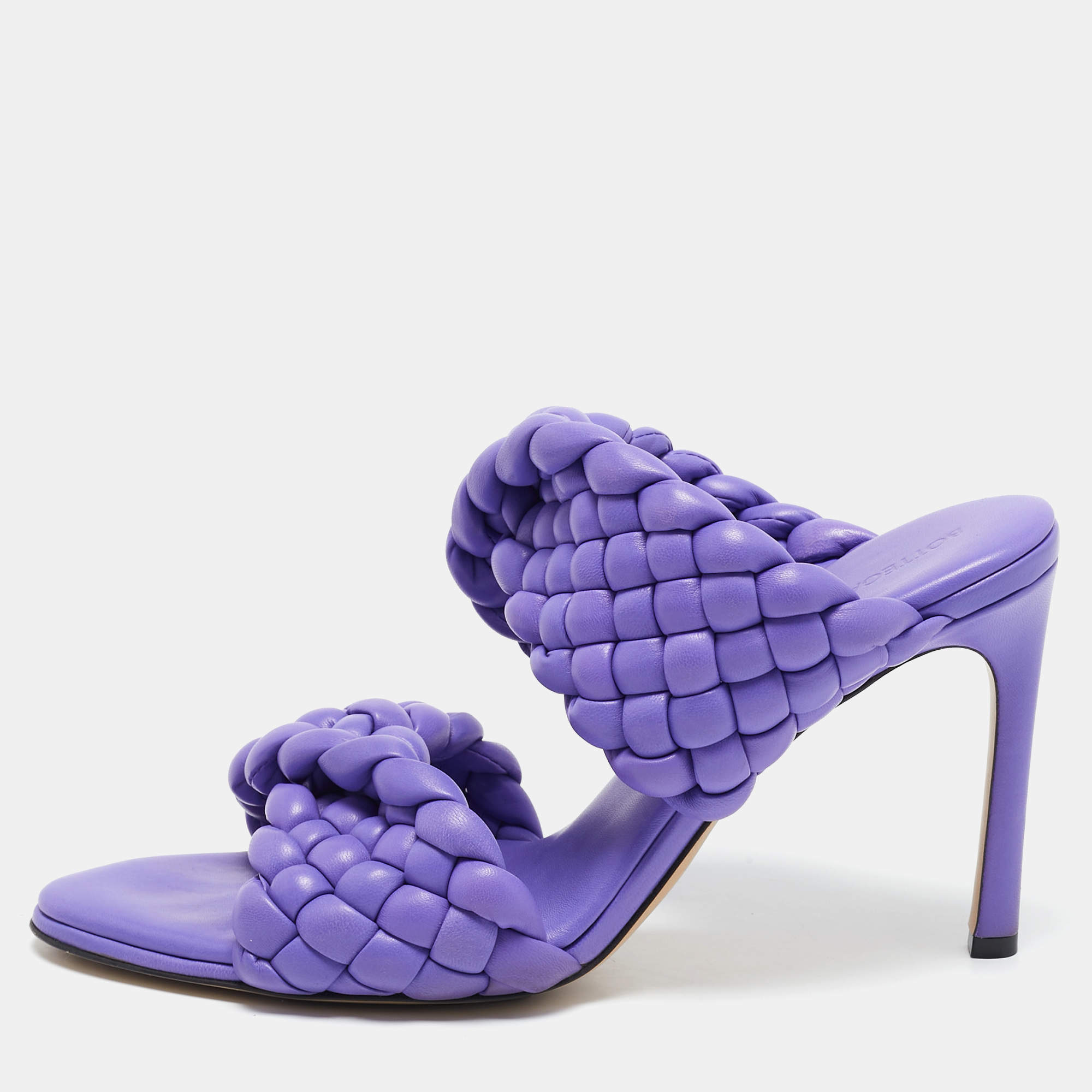 Pre Owned Bottega Veneta Purple Woven Leather Curve Slide Sandals Size 40.5