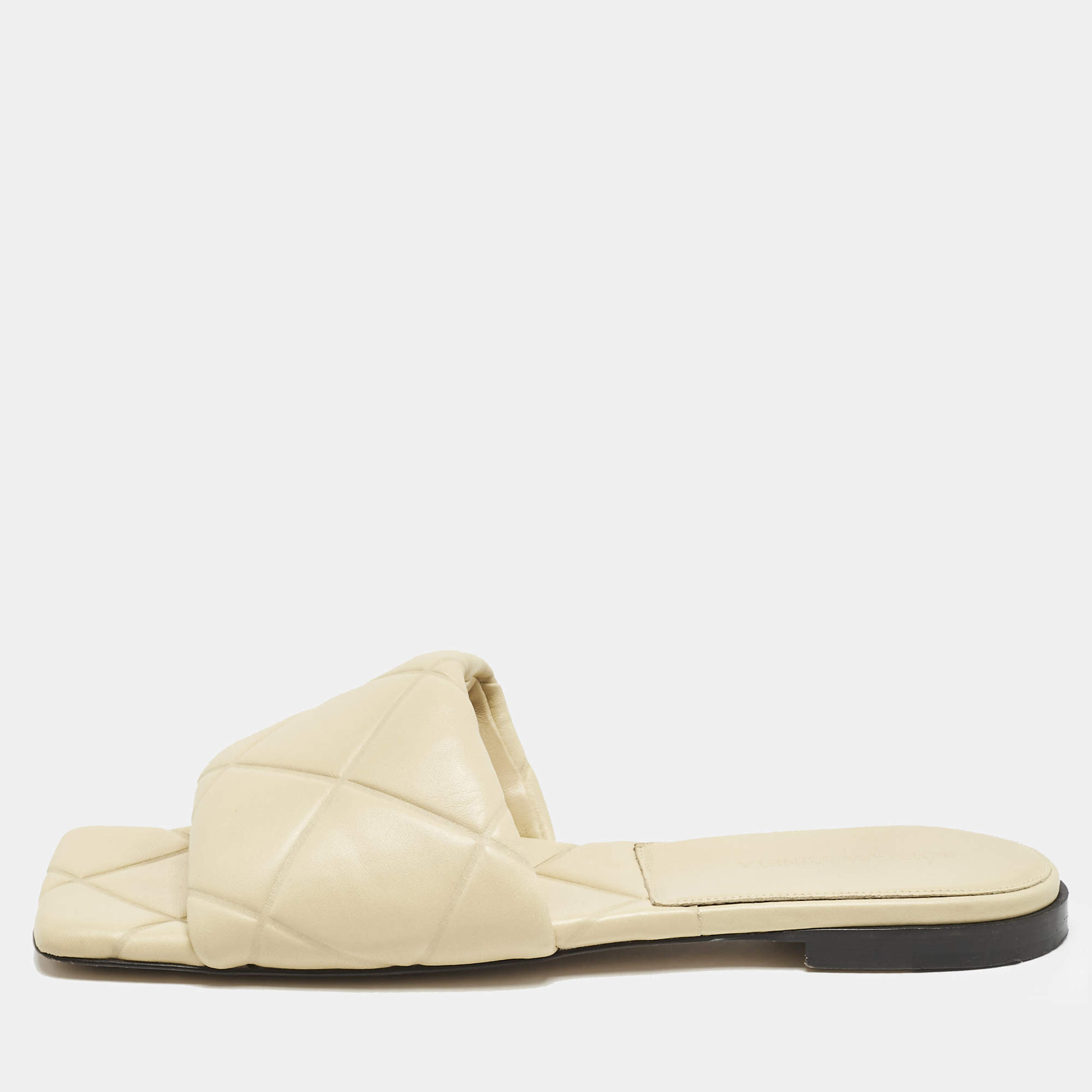 Bottega Veneta Beige Quilted Leather Lido Flat Slides Size 40