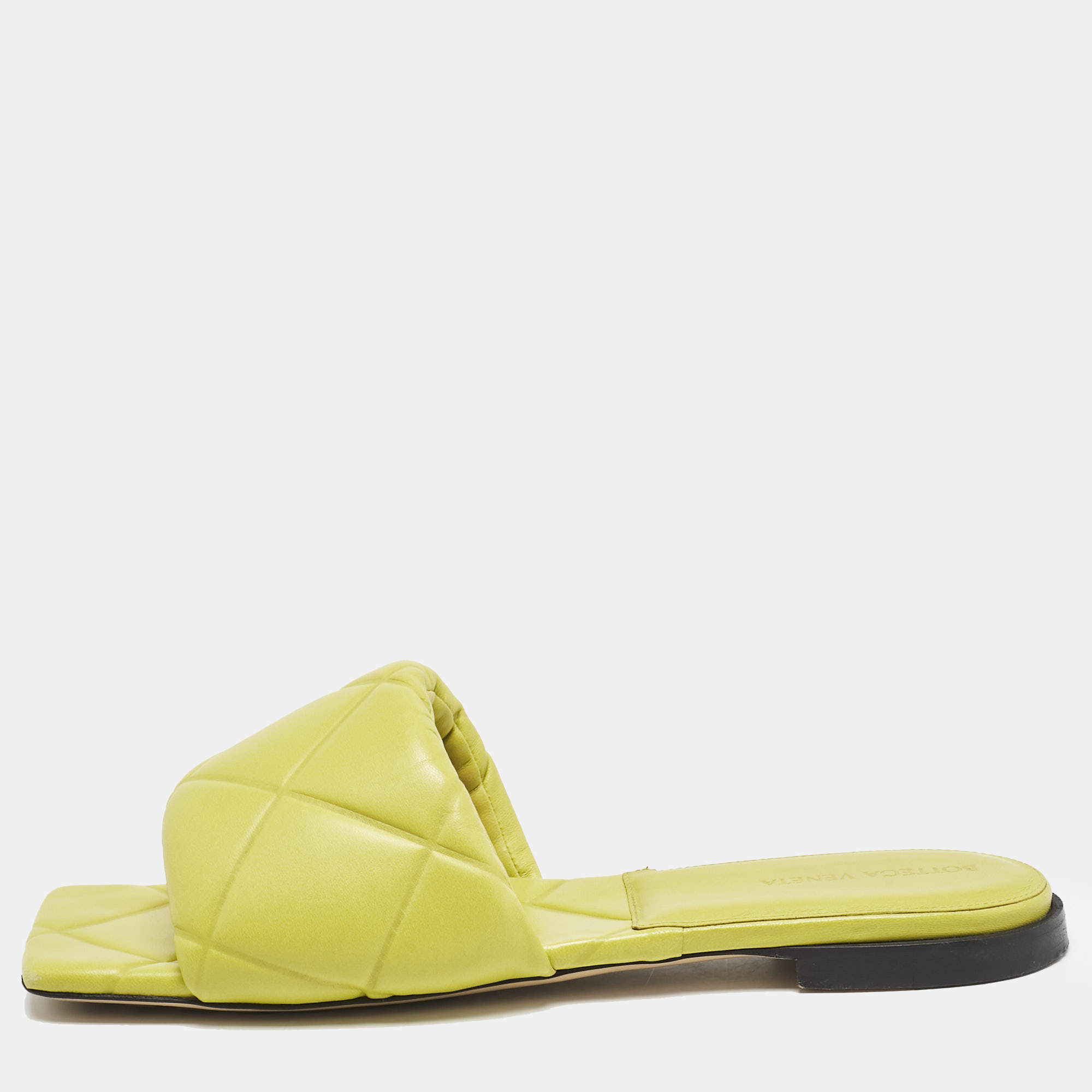 Bottega Veneta Yellow Quilted Leather Lido Flat Slides Size 40