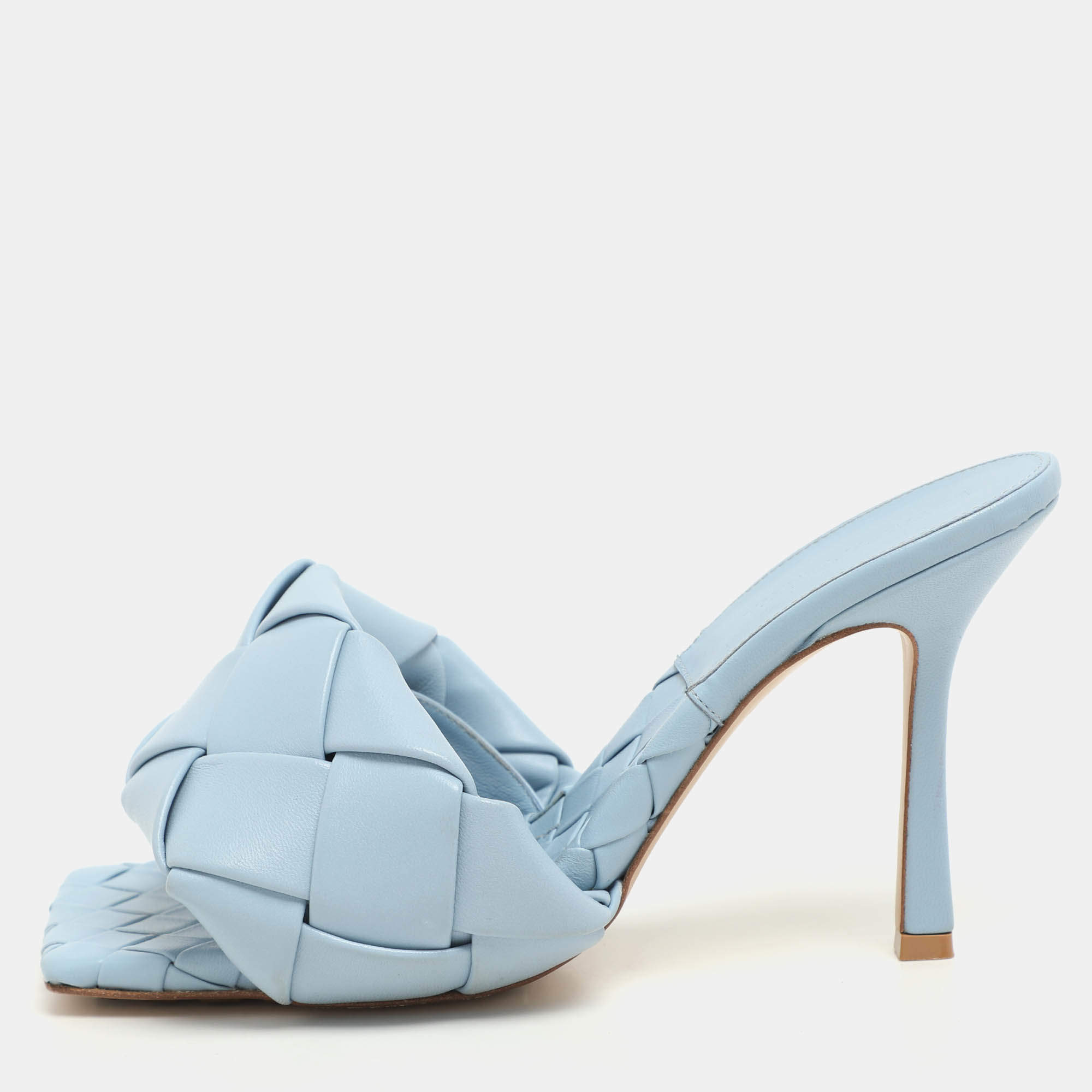 مملوكة مسبقًا Bottega Veneta Blue Intrecciato Leather Lido Slide Sandals Size 40