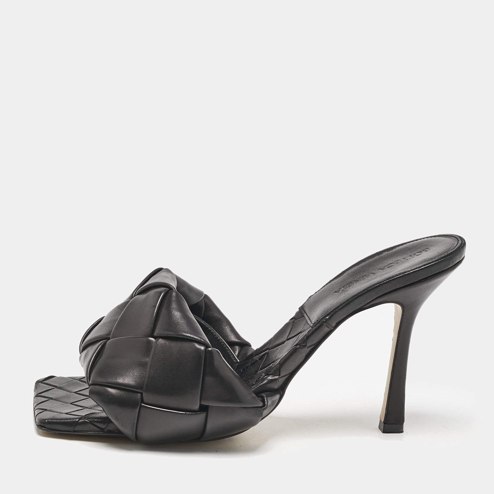 Bottega Veneta Black Intrecciato Leather Lido Slide Sandals Size 39.5