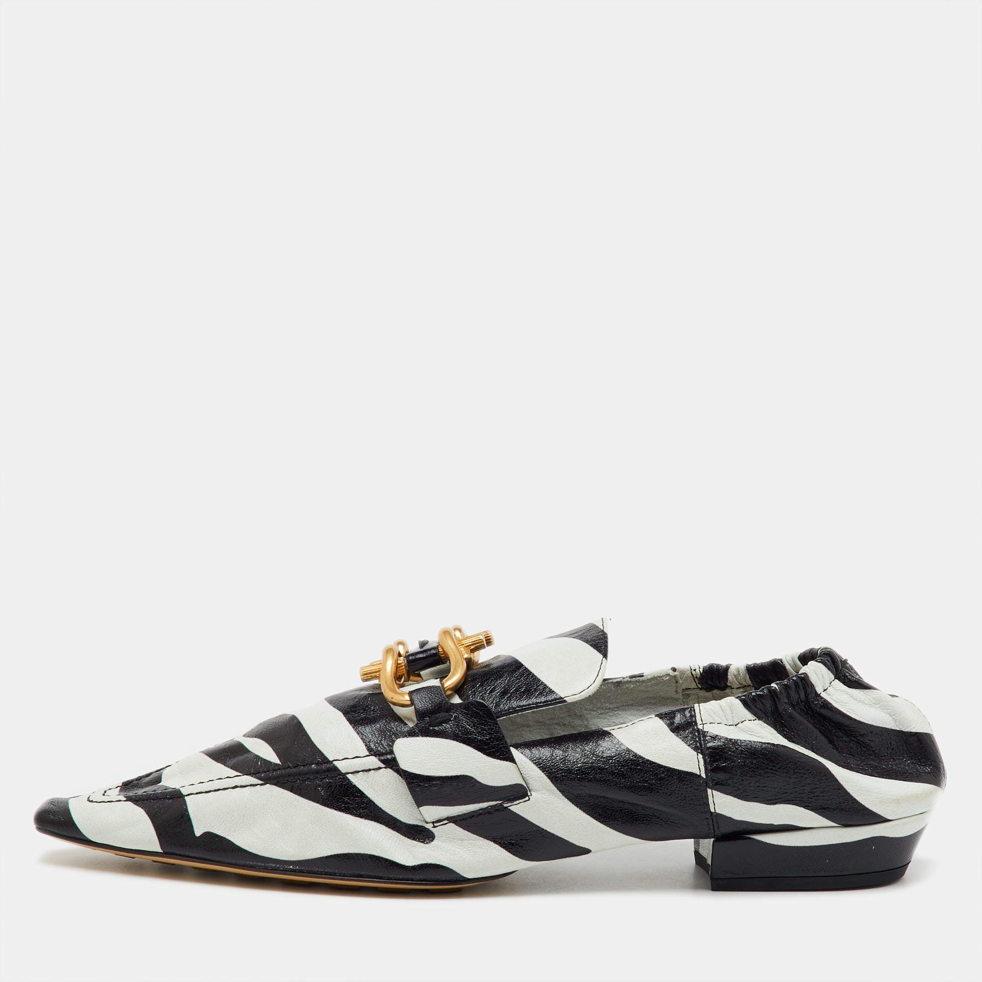 Bottega Veneta Black/White Zebra Print Leather BV Madame Loafers Size 38.5