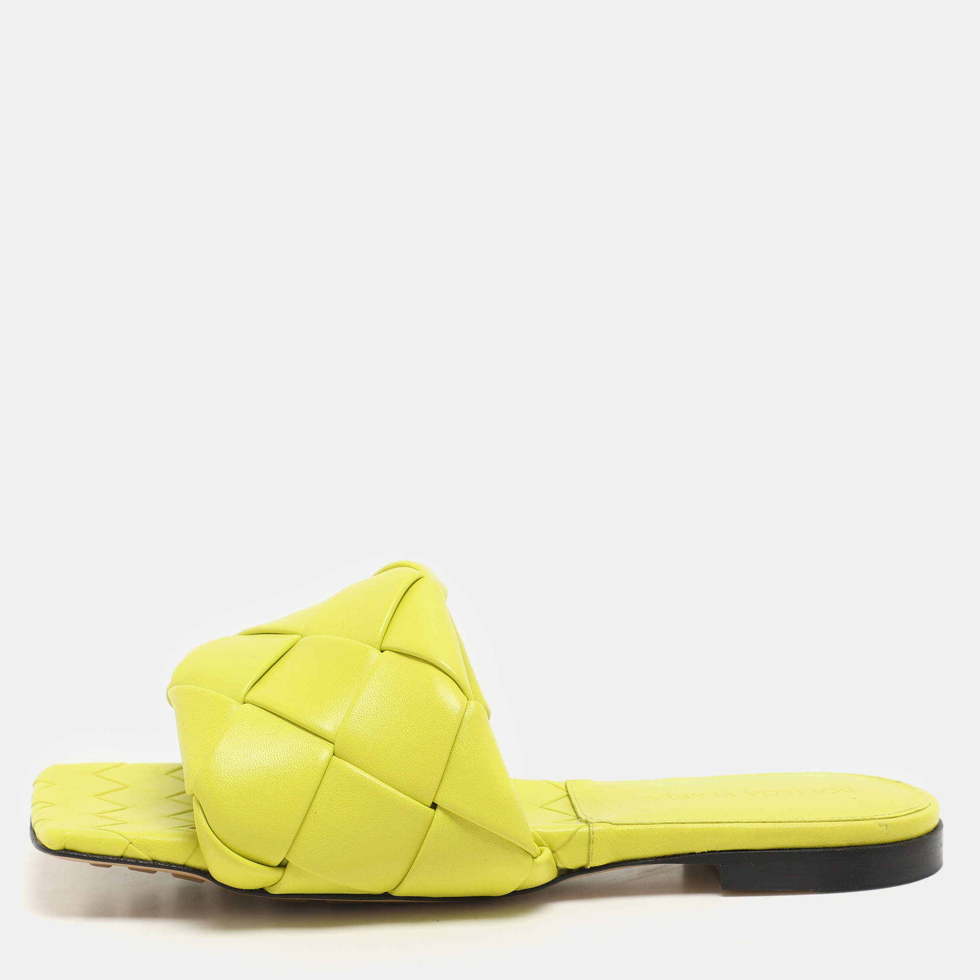 Bottega Veneta Kiwi Leather Lido Flat Slide Sandals Size 36.5