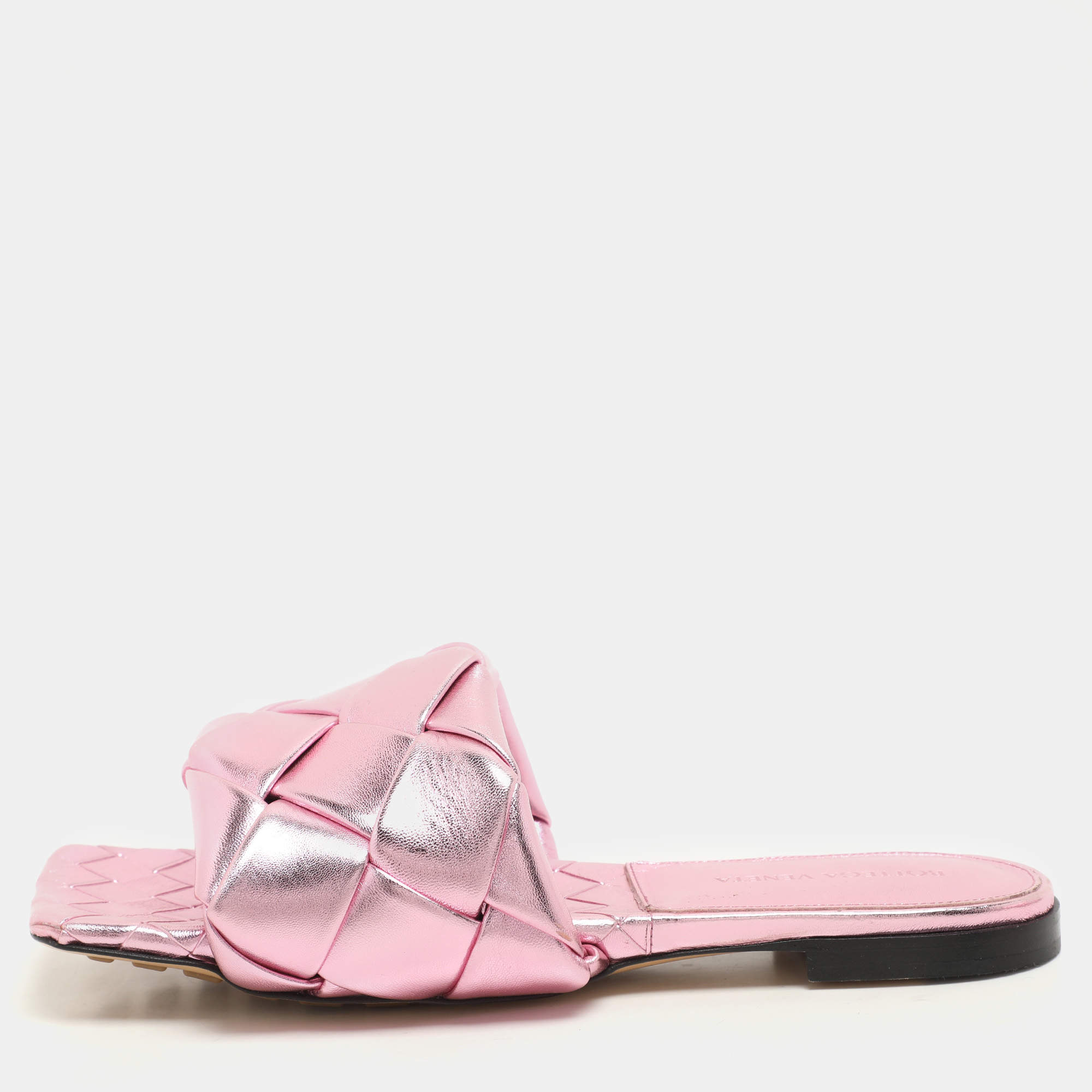 مملوكة مسبقًا حذاء فلات بوتيغا فينيتا ليدو جلد وردي معدني مقاس 37.5