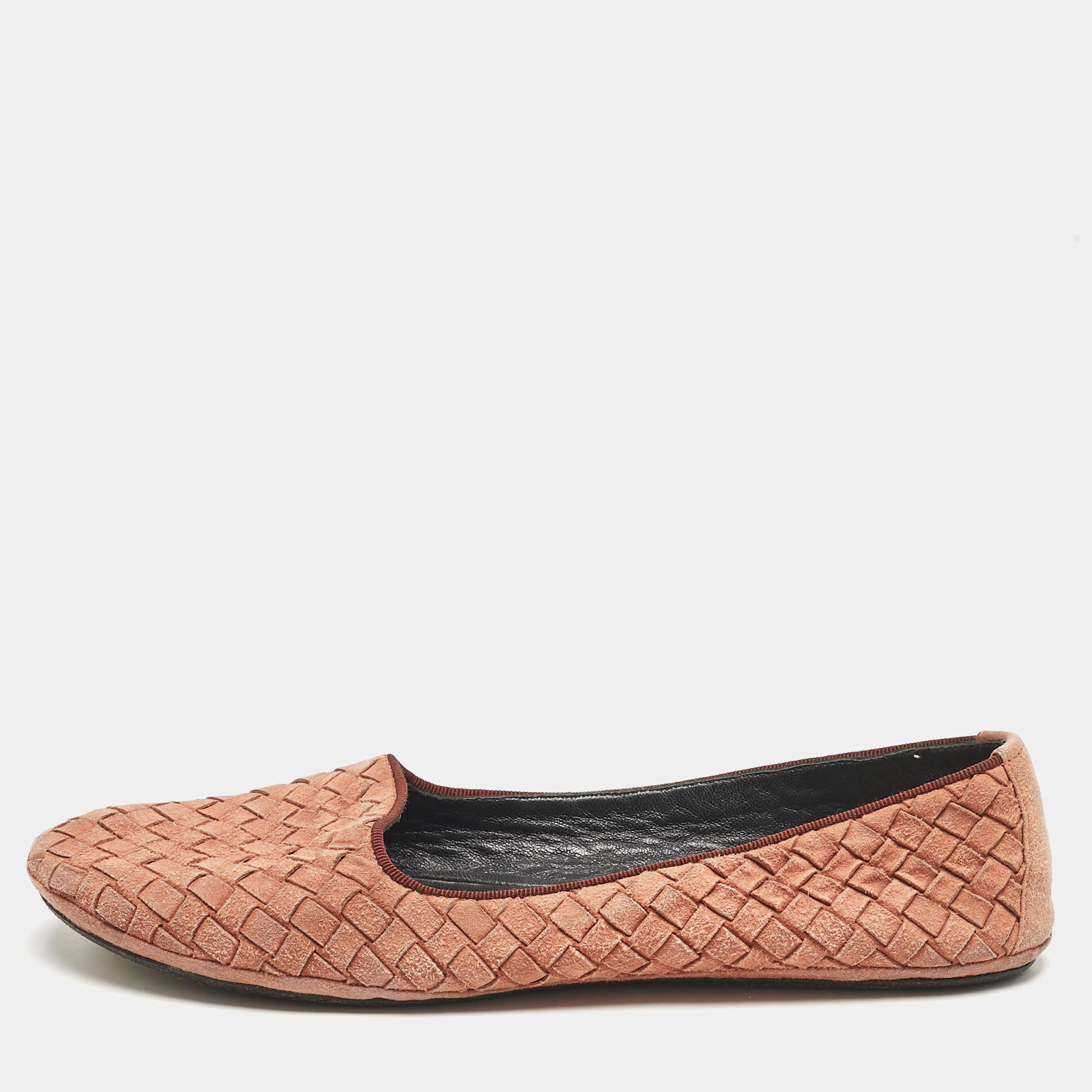 Bottega Veneta Pink Intrecciato Suede Ballet Flats Size 39