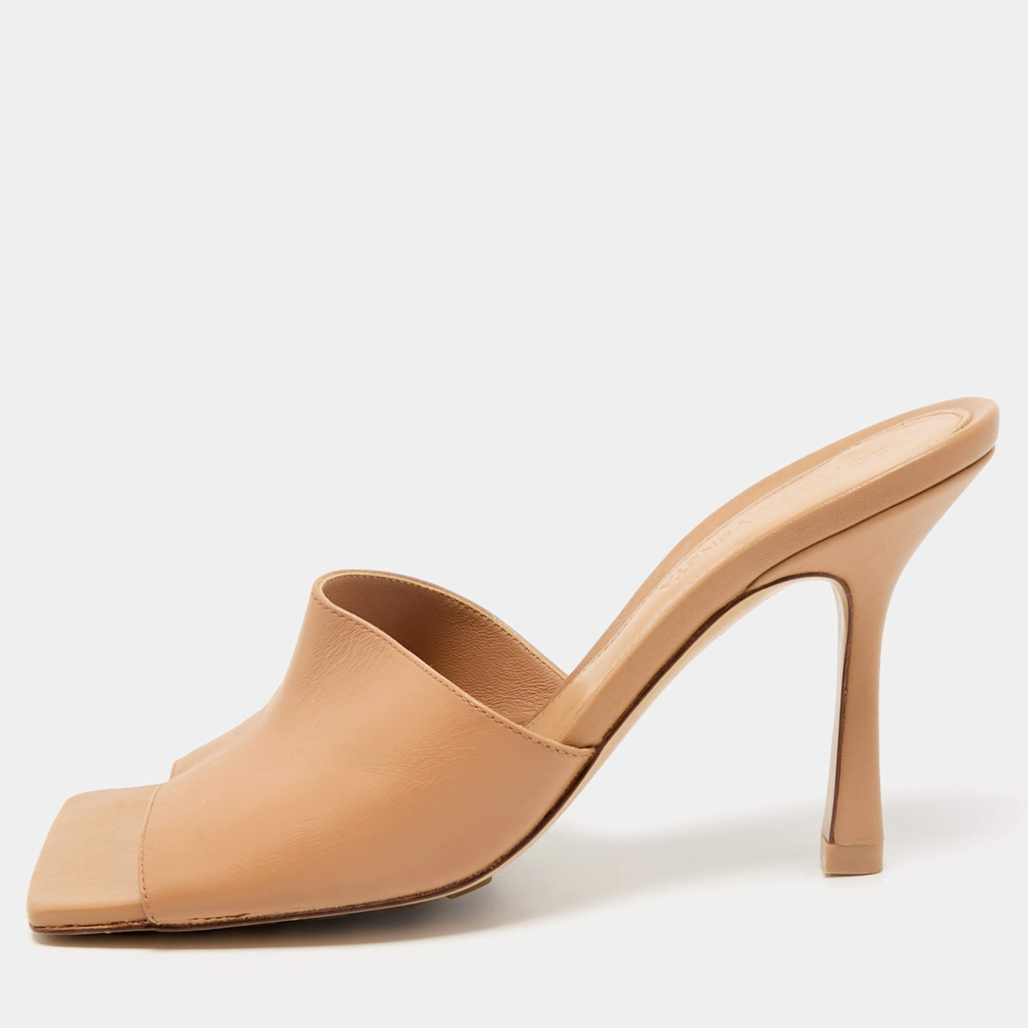 Bottega Veneta Light Brown Leather Stretch Slide Sandals Size 37