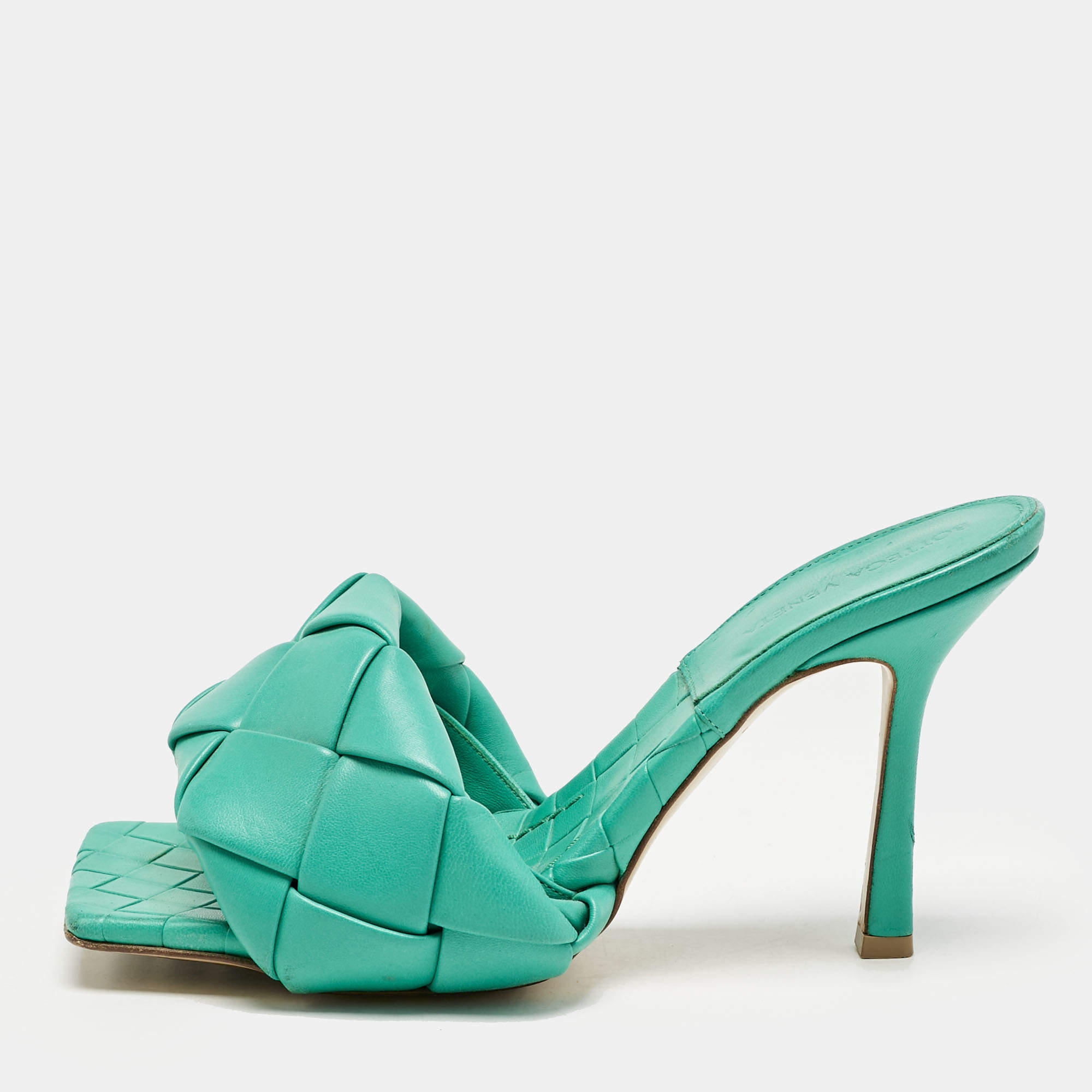 Bottega Veneta Blue Leather Lido Slide Sandals Size 39