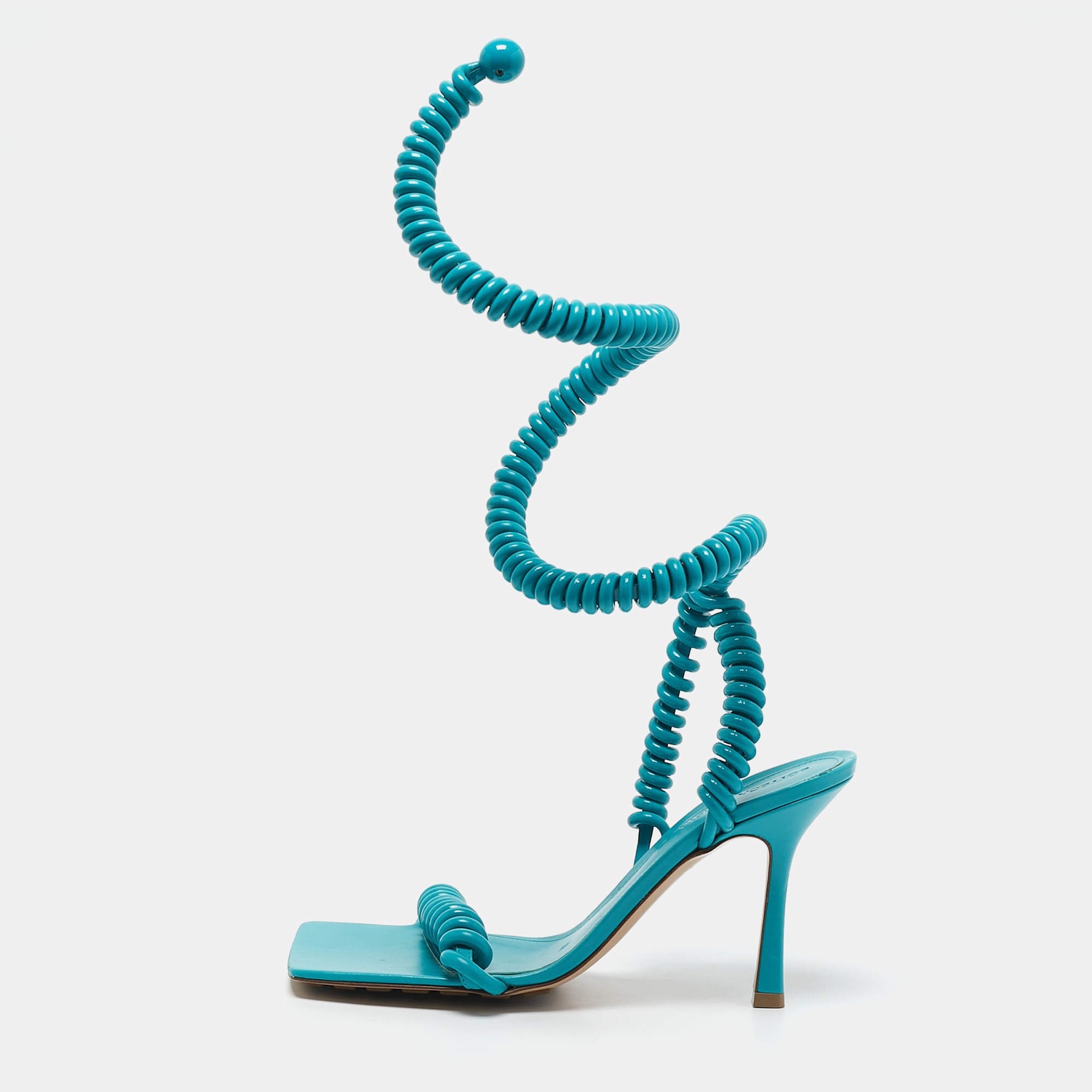 Bottega Veneta Blue Leather Wire Stretch Ankle Wrap Sandals Size 39