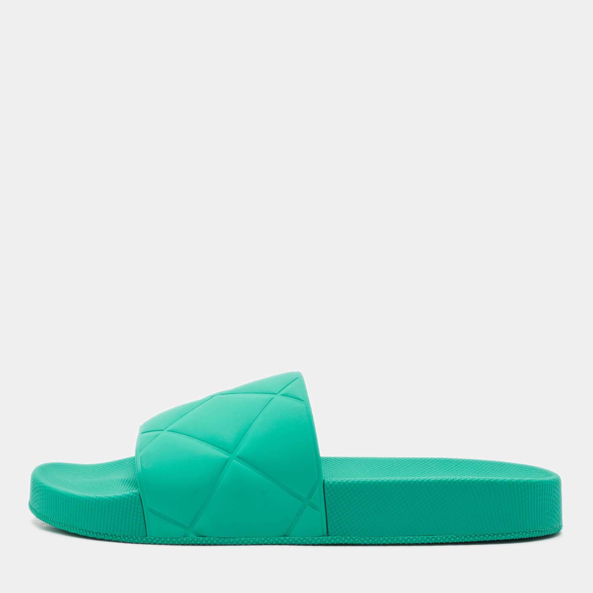Bottega Veneta Green Rubber Pool Flat Slides Size 38