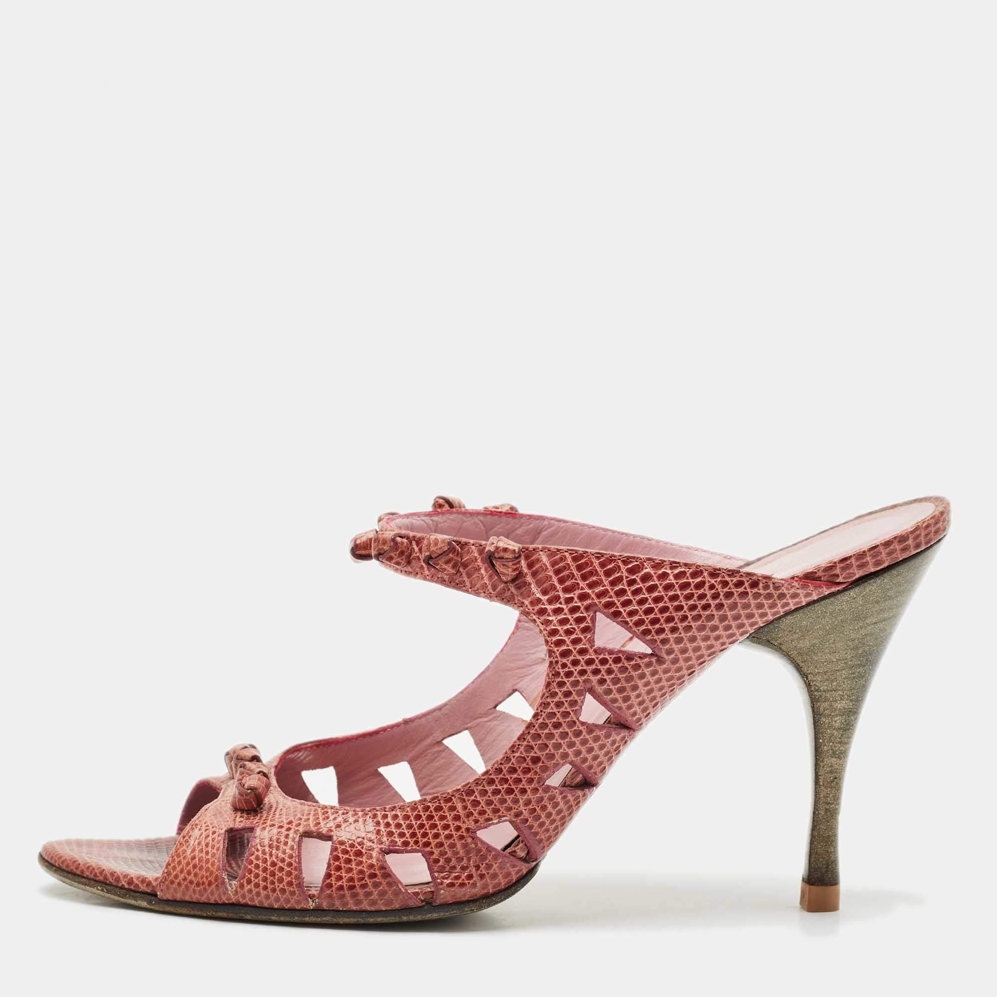 Bottega Veneta Burgundy Lizard Knotted Slide Sandals Size 39.5