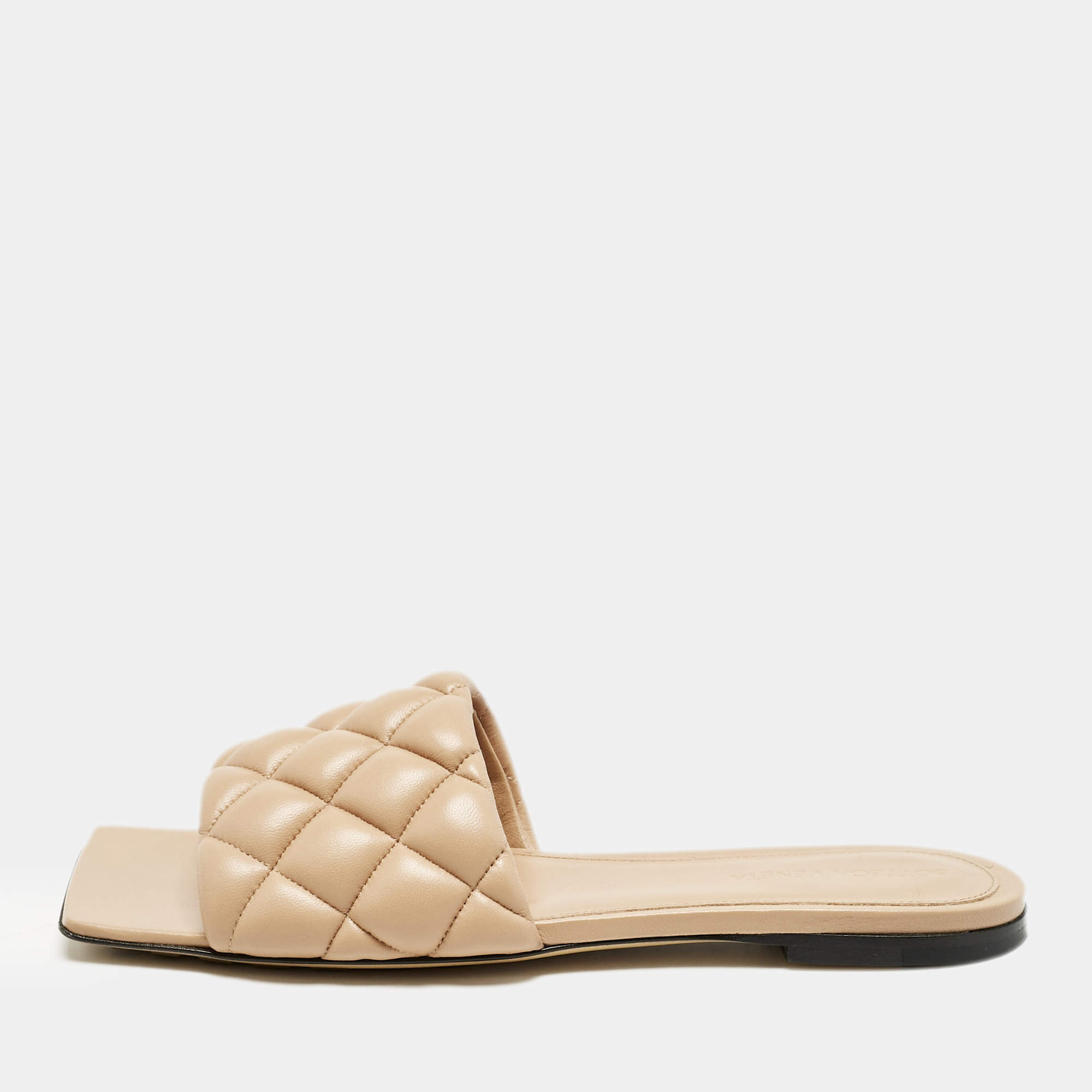 Bottega Veneta Beige Quilted Leather Lido Flat Slides Size 37.5