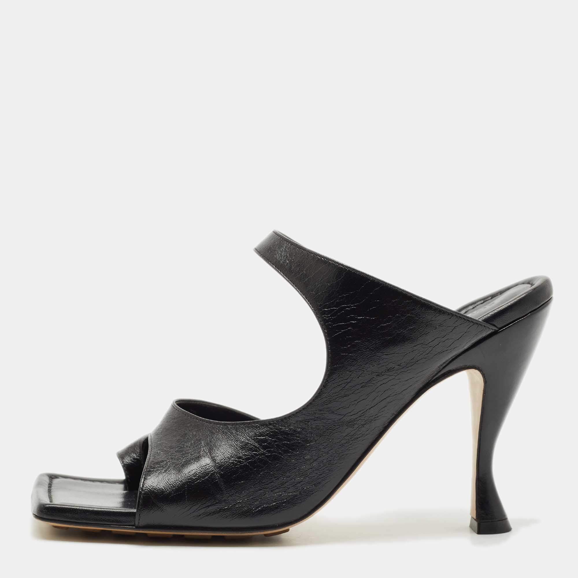 Bottega Veneta Black Leather Cutout Mules Size 39.5