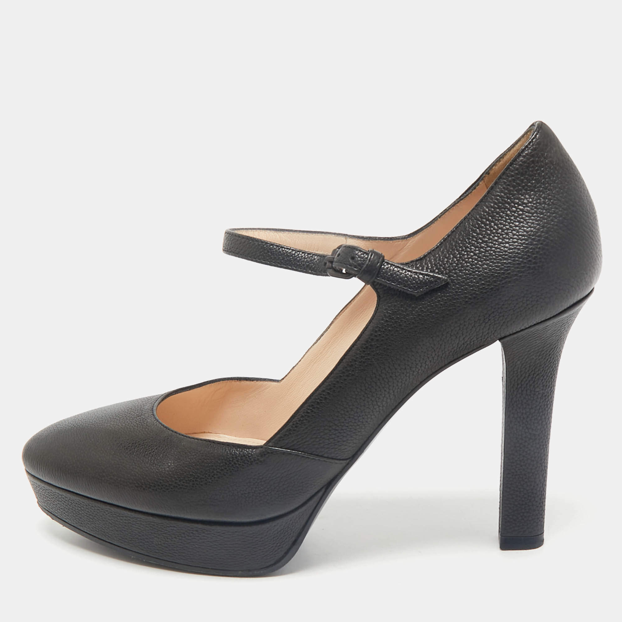 Bottega Veneta Black Leather Mary Jane Platform Pumps Size 36.5