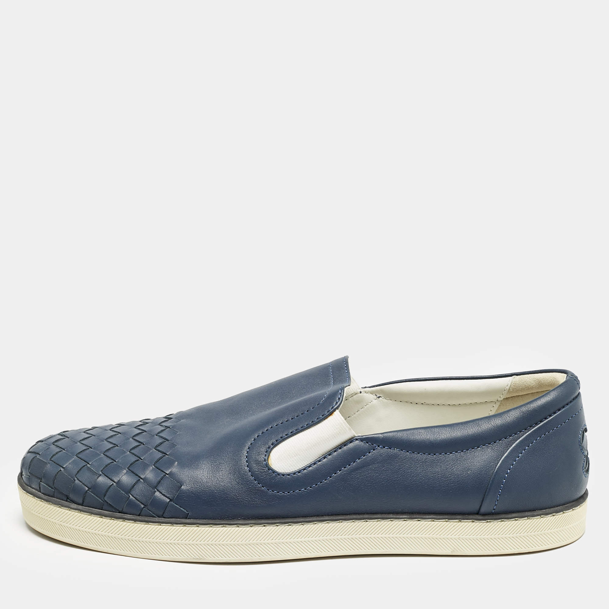 Bottega Veneta Blue Intrecciato Leather Dodger Slip On Sneakers Size 40