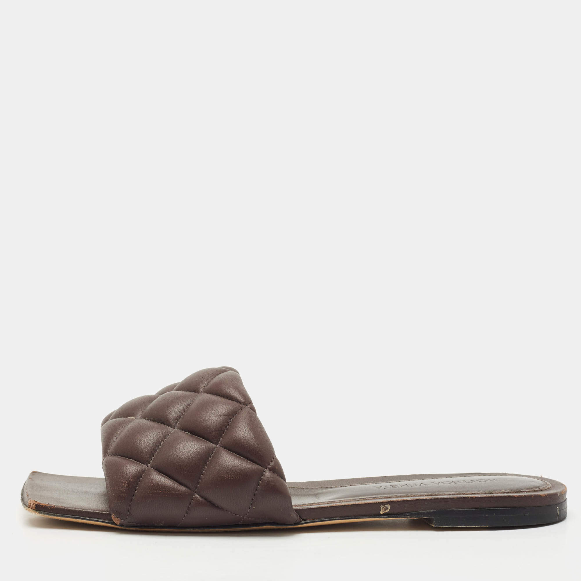Bottega Veneta Brown Quilted Leather Lido Flats Size 37