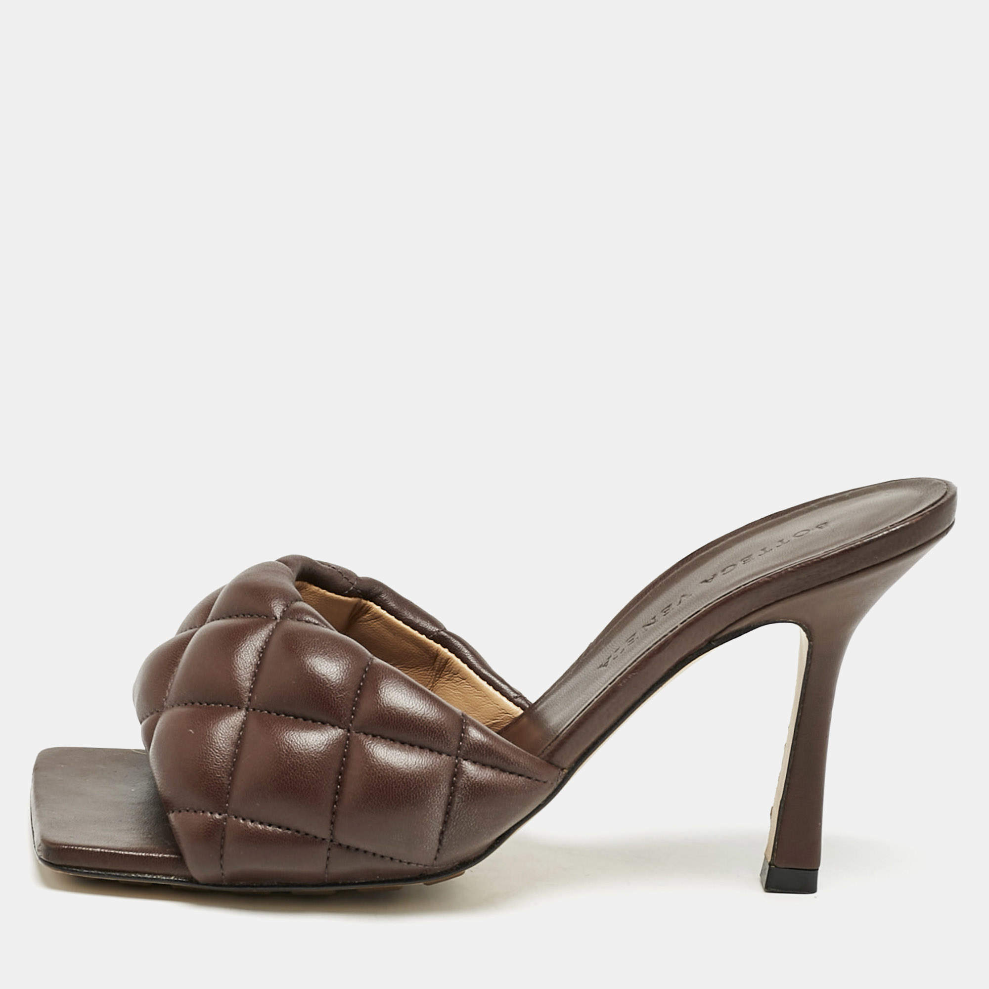 Bottega Veneta Brown Quilted Leather Strech Slide Sandals Size 35