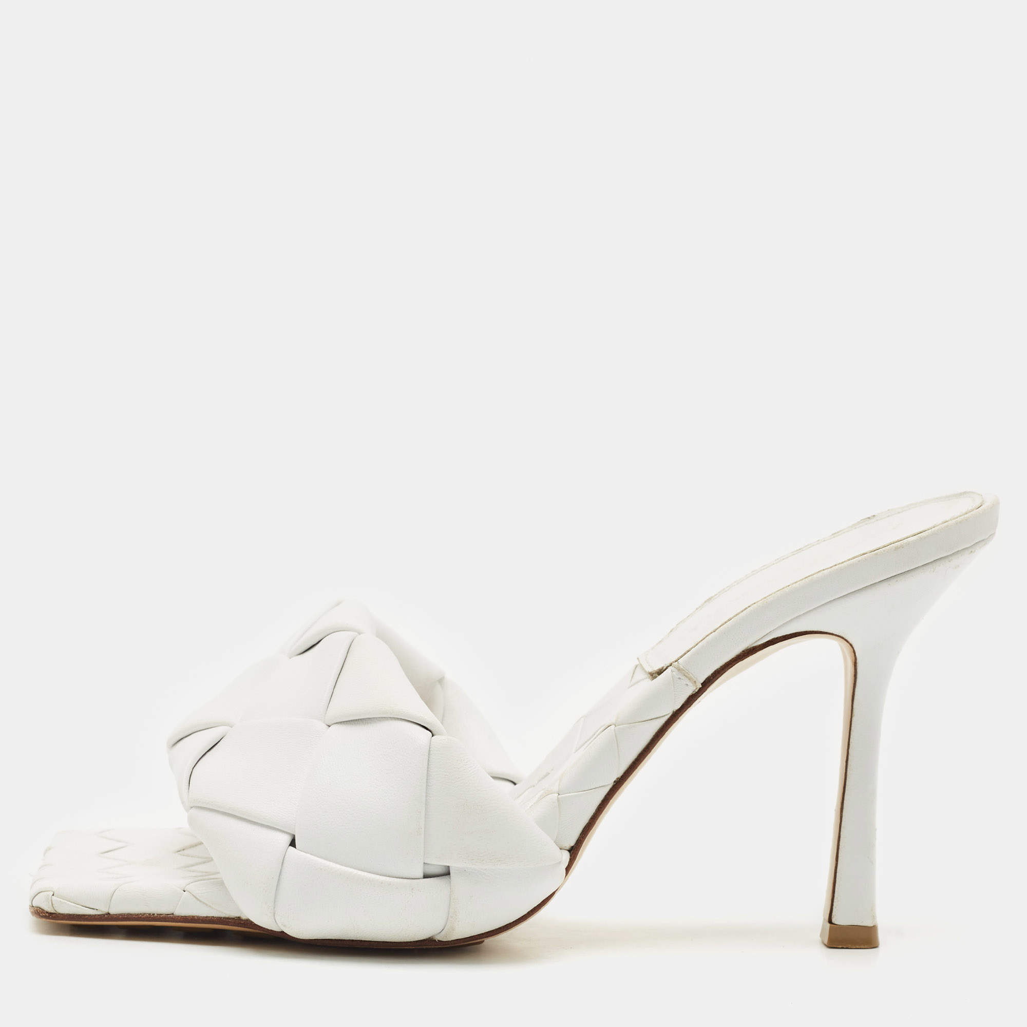 Bottega Veneta White Intrecciato Leather Lido Slide Sandals Size 39