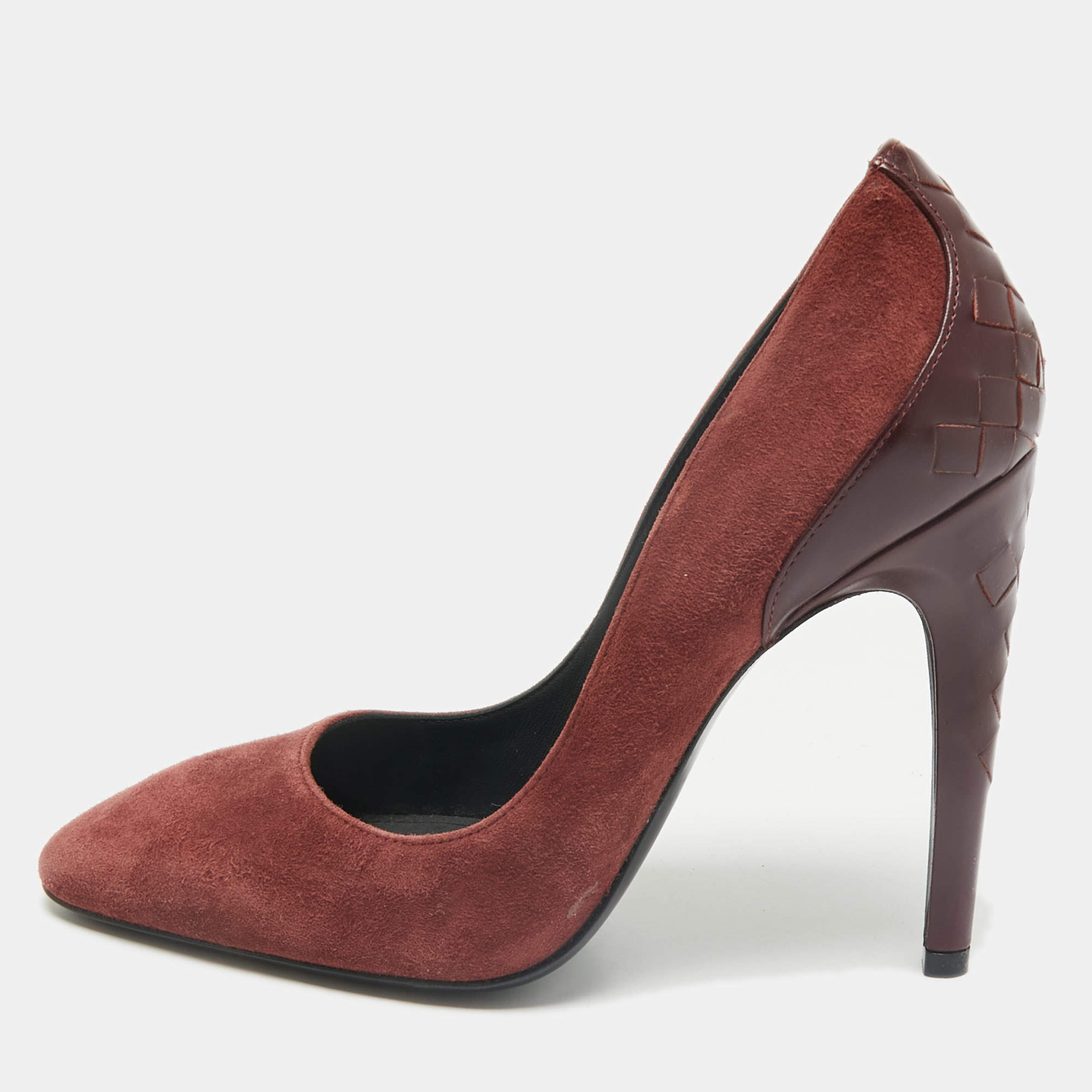 Bottega Veneta Burgundy Intrecciato Leather And Suede Round Toe Pumps Size 37
