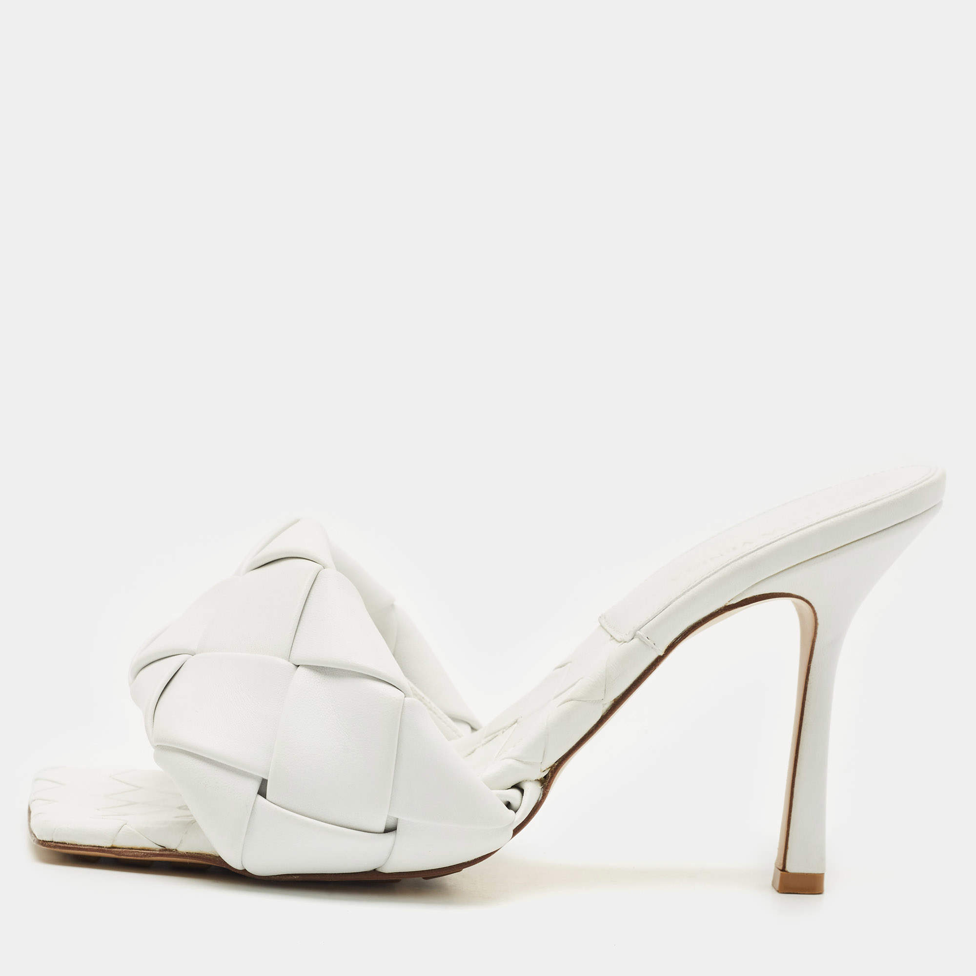 Bottega Veneta White Intrecciato Leather Lido Slide Sandals Size 39.5