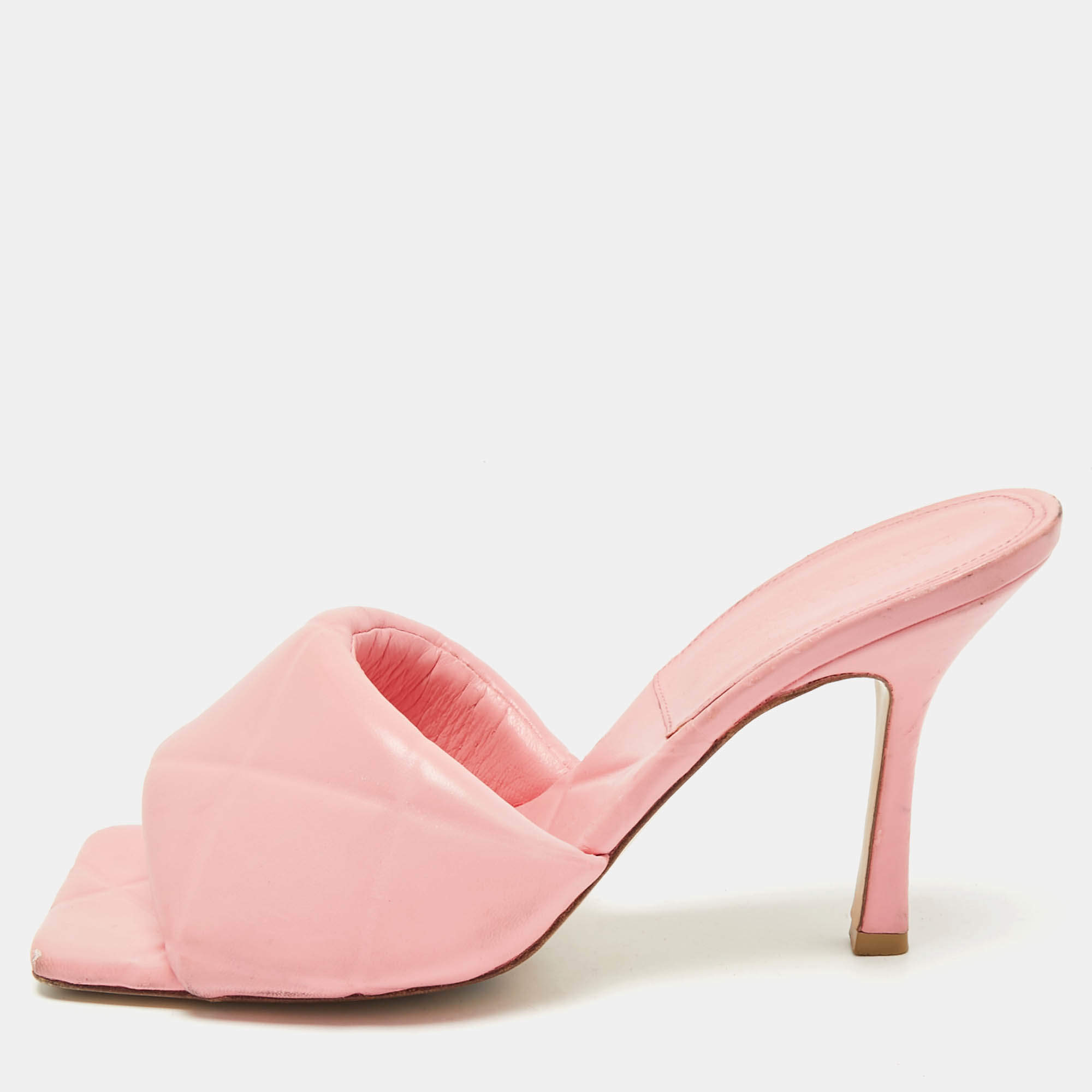 Pre Owned Bottega Veneta Pink Quilted Leather Lido Slide Sandals Size 40 