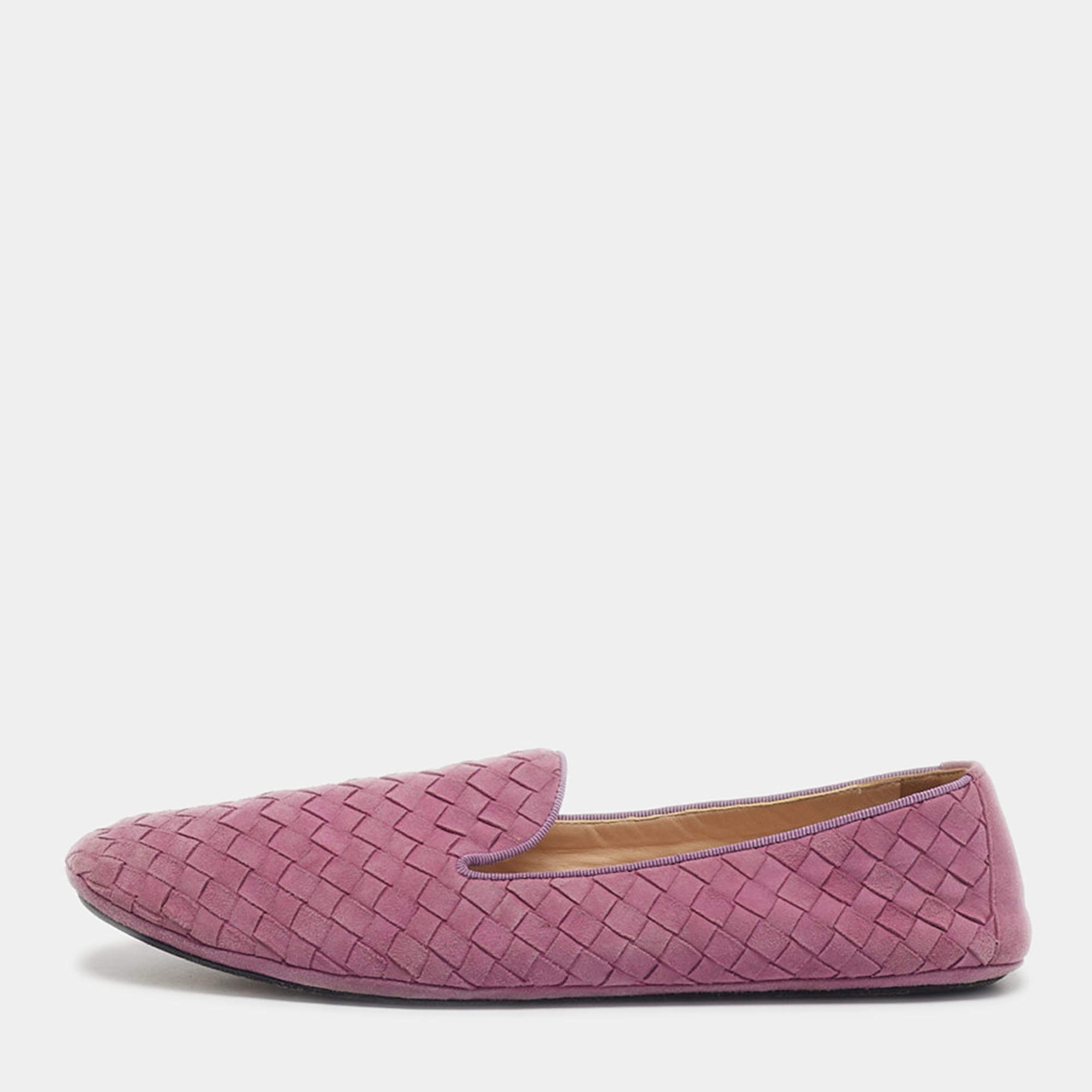 Pre Owned Bottega Veneta Light Purple Intrecciato Suede Smoking Slippers Size 40