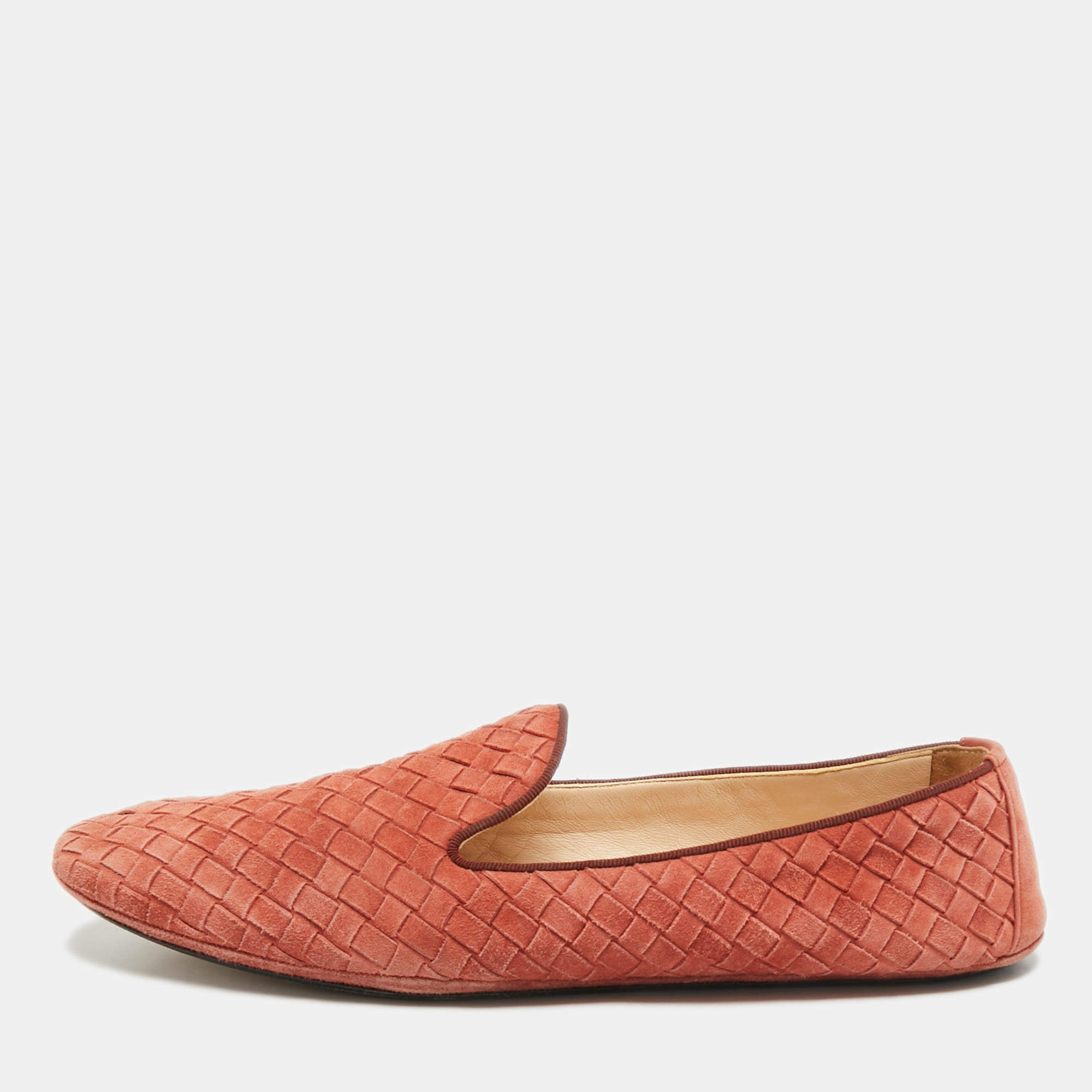 Pre Owned Bottega Veneta Brick Intrecciato Suede Smoking Slippers Size 40