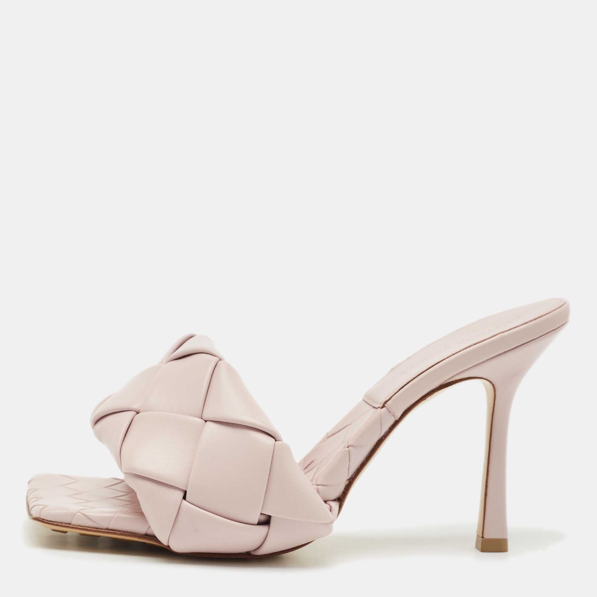 Pre Owned Bottega Veneta Light Lilac Intrecciato Leather Lido Slide Sandals Size 39