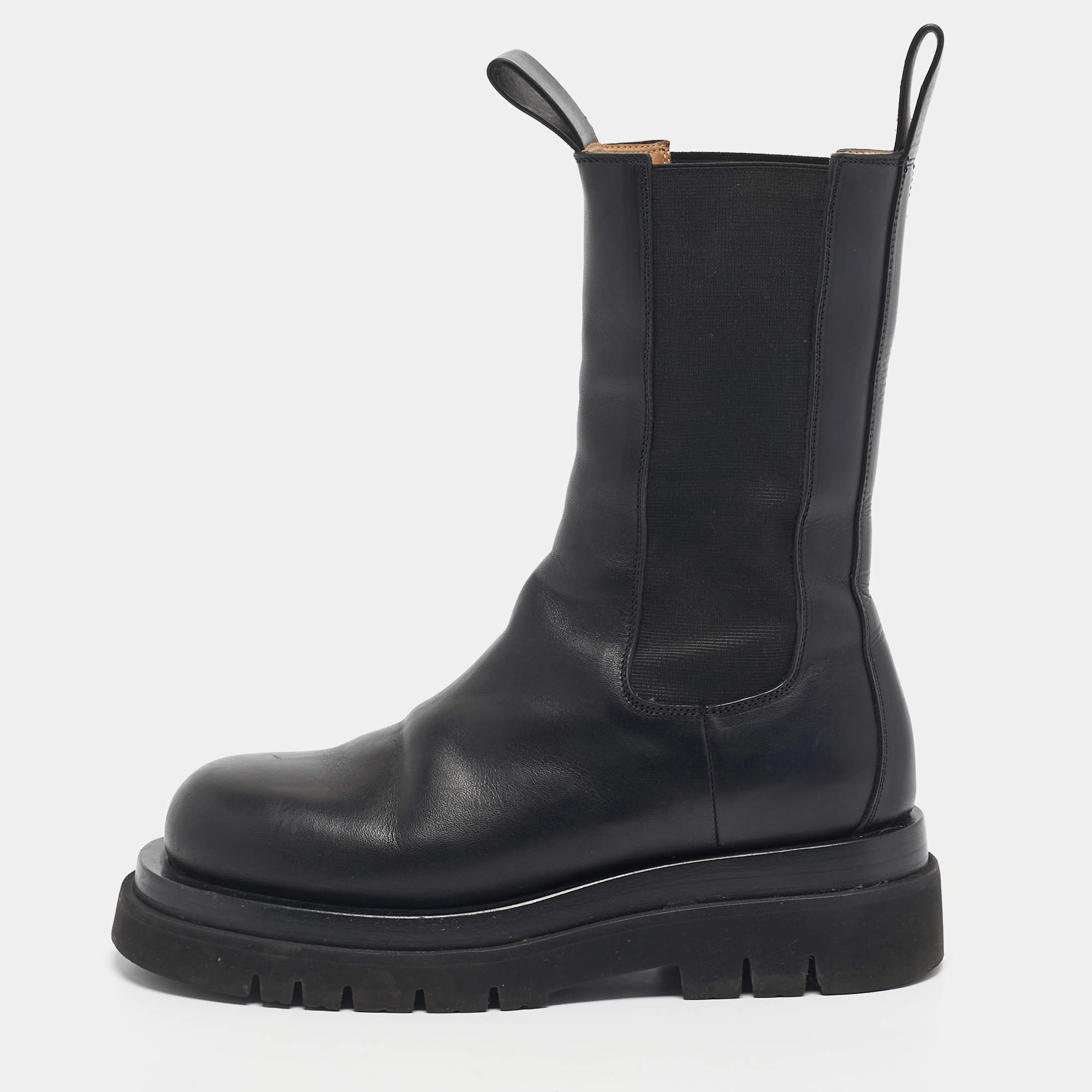 Pre Owned Bottega Veneta Black Leather Storm Chelsea Boots Size 38