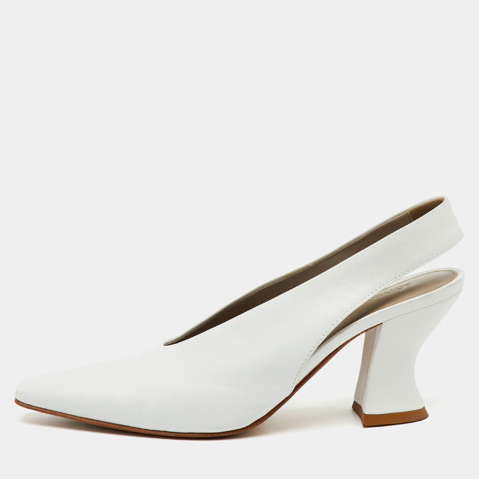 Pre Owned Bottega Veneta White Leather Almond Shape Slingback Pumps Size 36