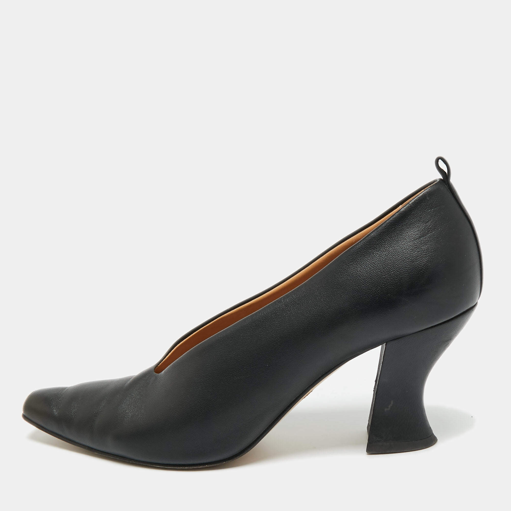 Pre Owned Bottega Veneta Black Leather  Block Heel Pumps Size 39.5