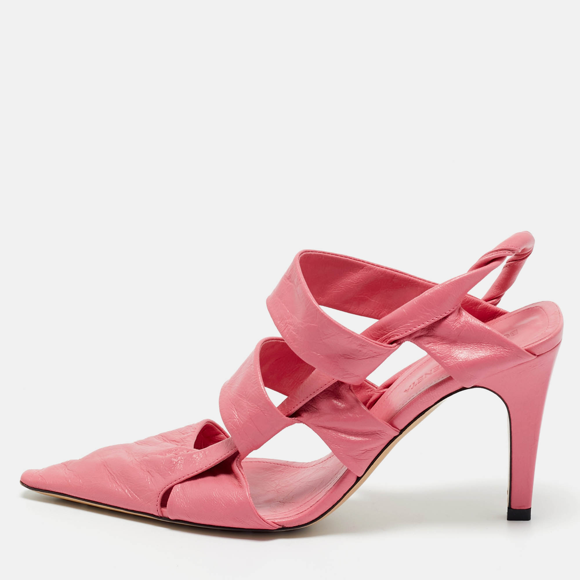 Pre Owned Bottega Veneta Pink Leather Pointed Toe Slingback Pumps Size 36