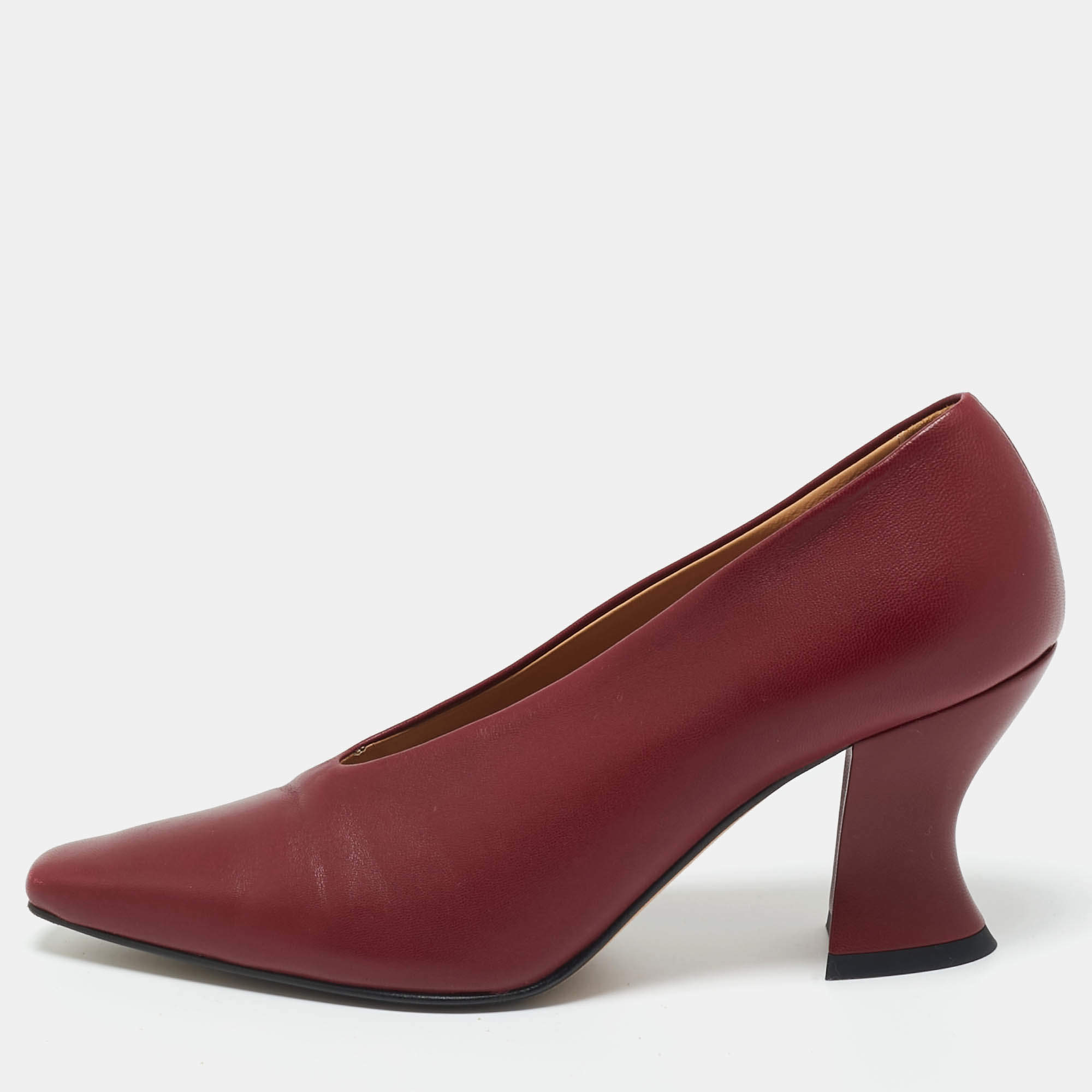 Pre Owned Bottega Veneta Burgundy Leather Pointed Toe Pumps Size 35.5 