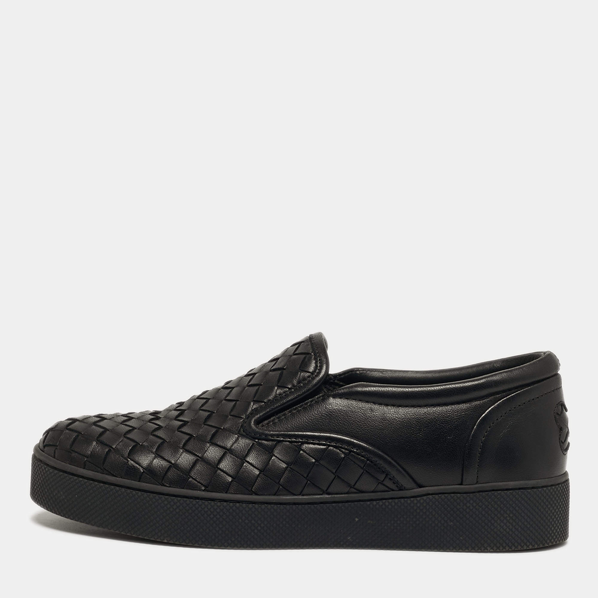 Pre Owned Bottega Veneta Size 35 Black Intrecciato Leather Slip On Sneakers
