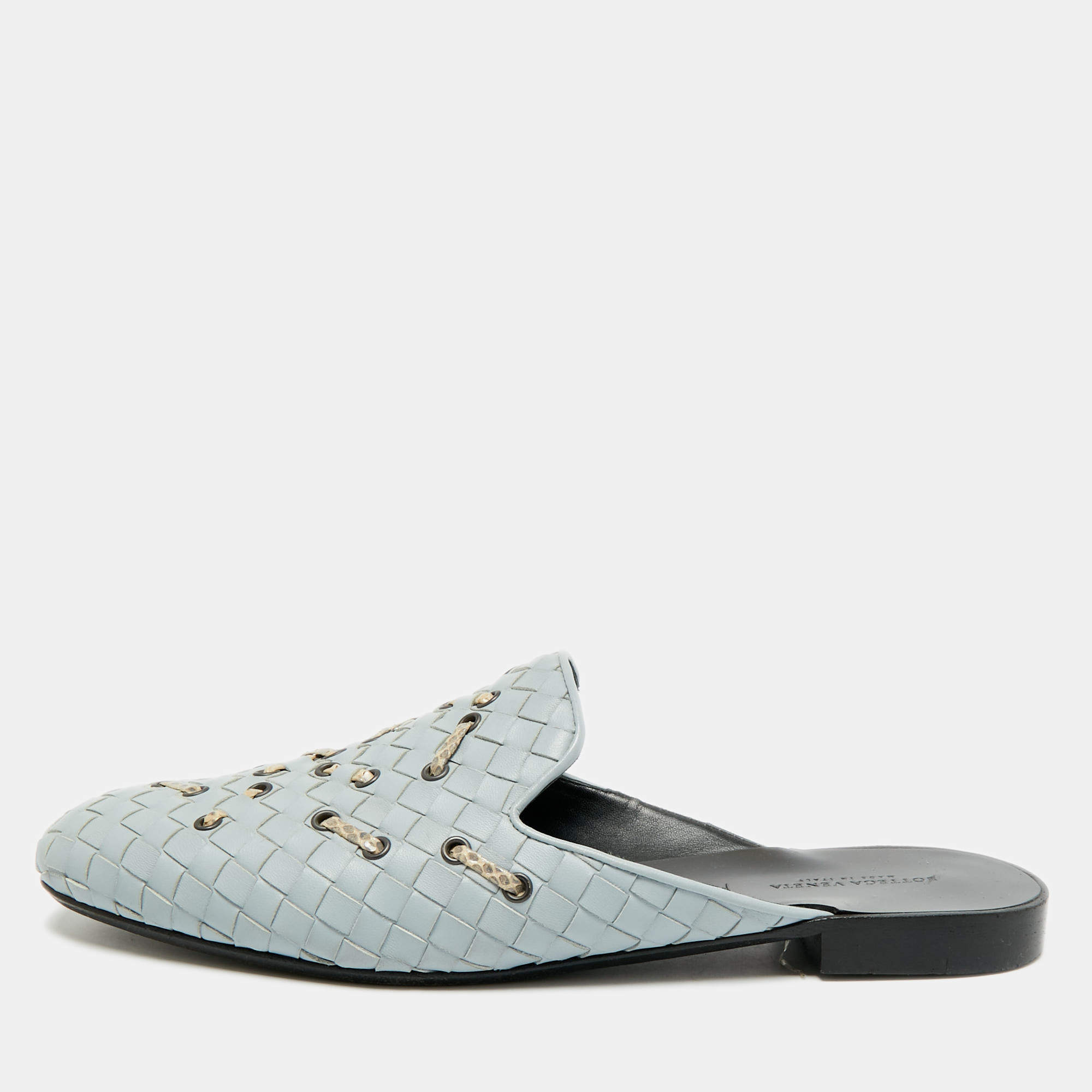 Pre Owned خُفّ مُسطَّح بوتيغا فينيتا "فياندرا" جلد إنتريتشياتو رمادي مقاس 38.5