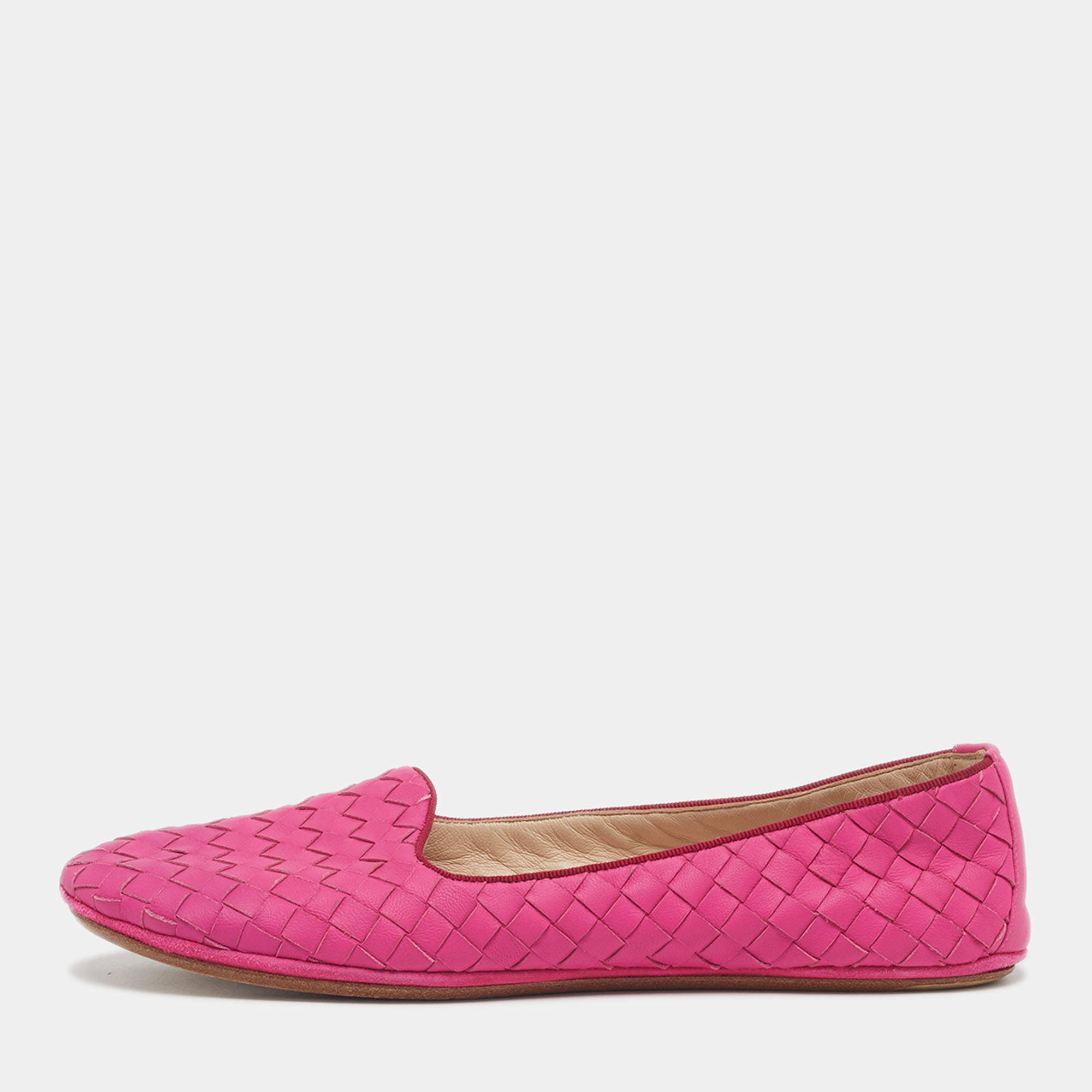 Pre Owned Bottega Veneta Veneta Size 38 Purple Intrecciato Leather Smoking Slippers