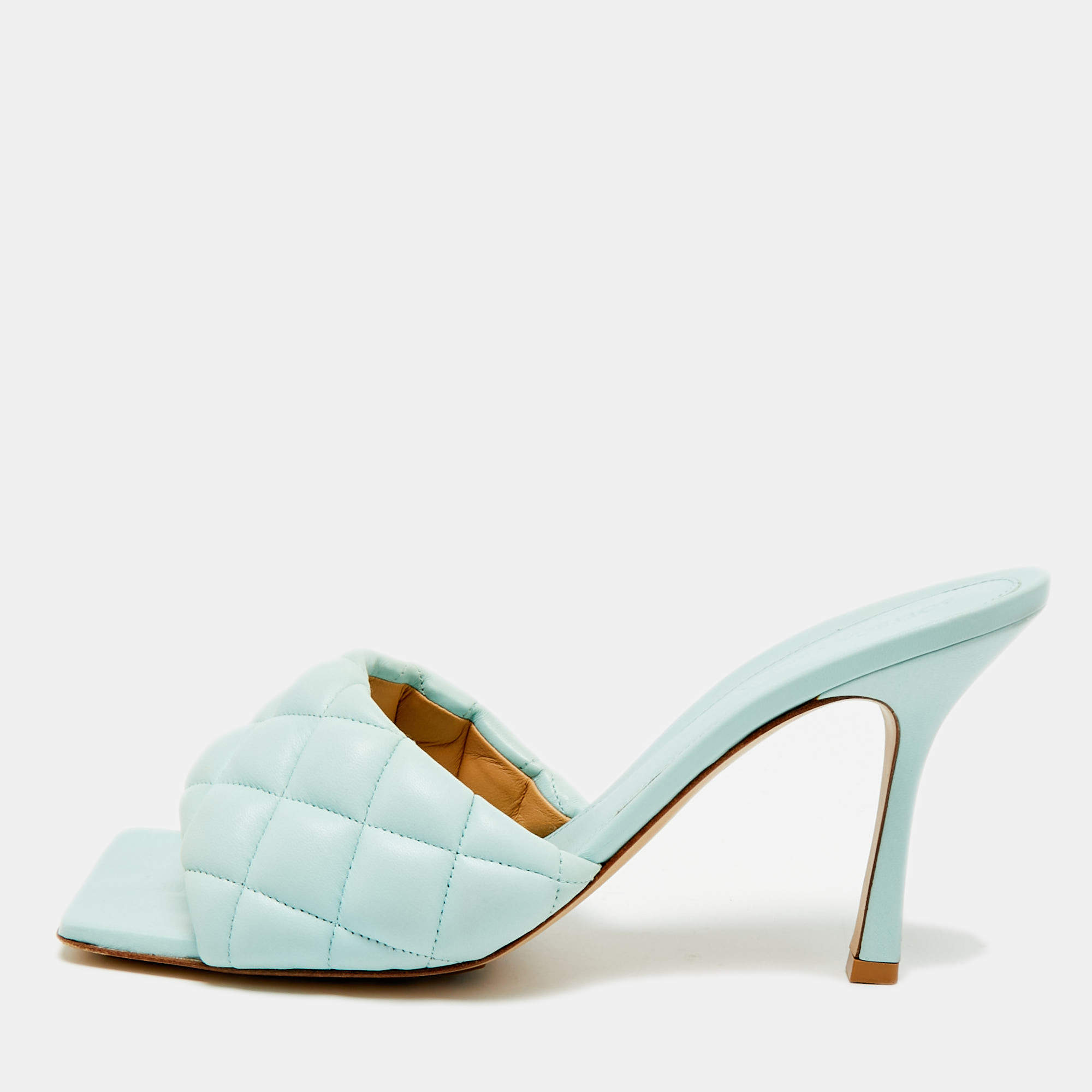 Pre Owned Bottega Veneta Lido Size 41 Blue Leather Slide Sandals