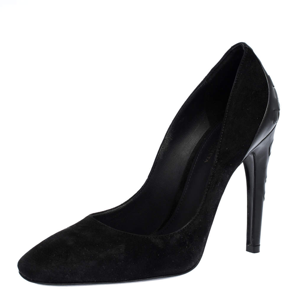 Bottega Veneta Black Suede and Leather Woven Heel Pumps Size 35.5