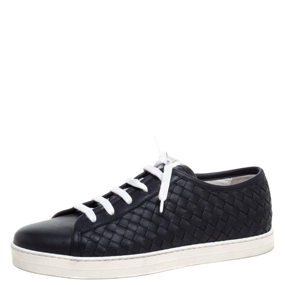 Pre Owned Bottega Veneta Black Intrecciato Leather Running Low Top Sneakers Size 39