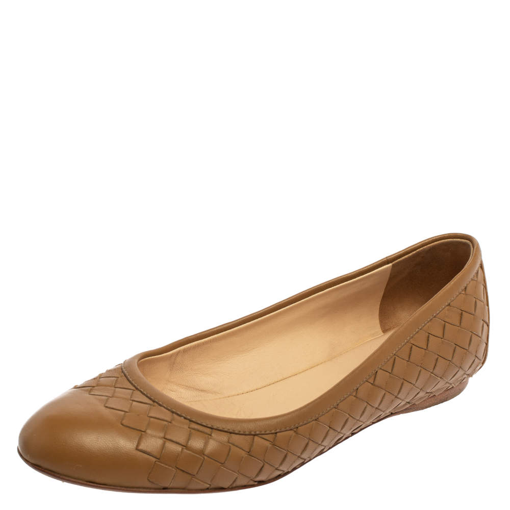 Pre Owned حذاء باليرينا فلات بوتيغا فينيتا جلد أنترشياتو بني مقاس 37