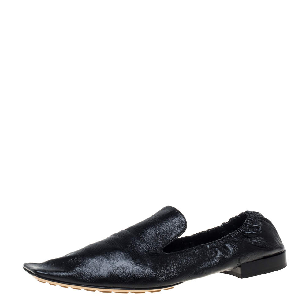 Bottega Veneta Black Leather Square Toe Loafers Size 37.5