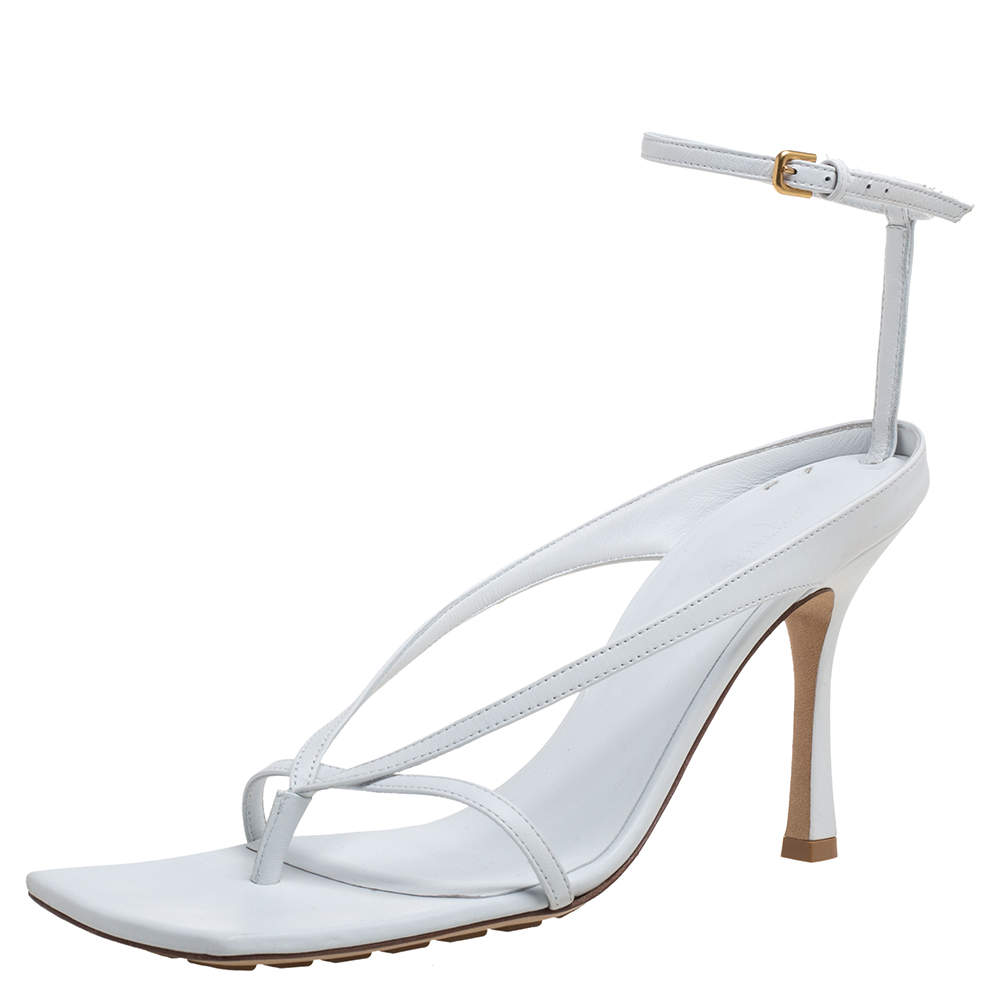 Bottega Veneta White Leather Stretch Sandals Size 40