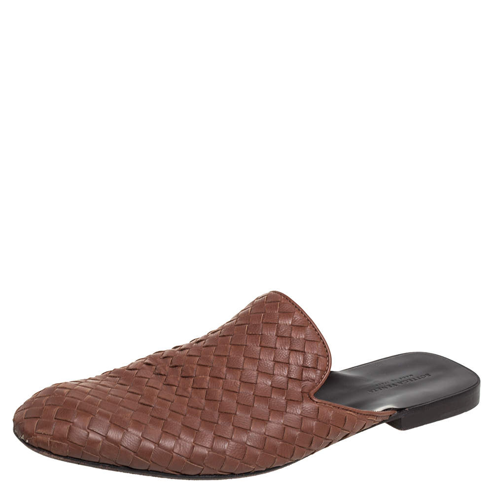 مملوكة مسبقًا Bottega Veneta Brown Intrecciato Leather Slide Sandals Size 43