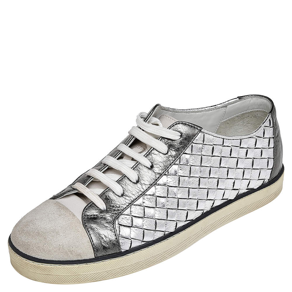 Pre Owned Bottega Veneta Tricolor Suede And Intrecciato Leather Low Top Sneakers Size 37.5